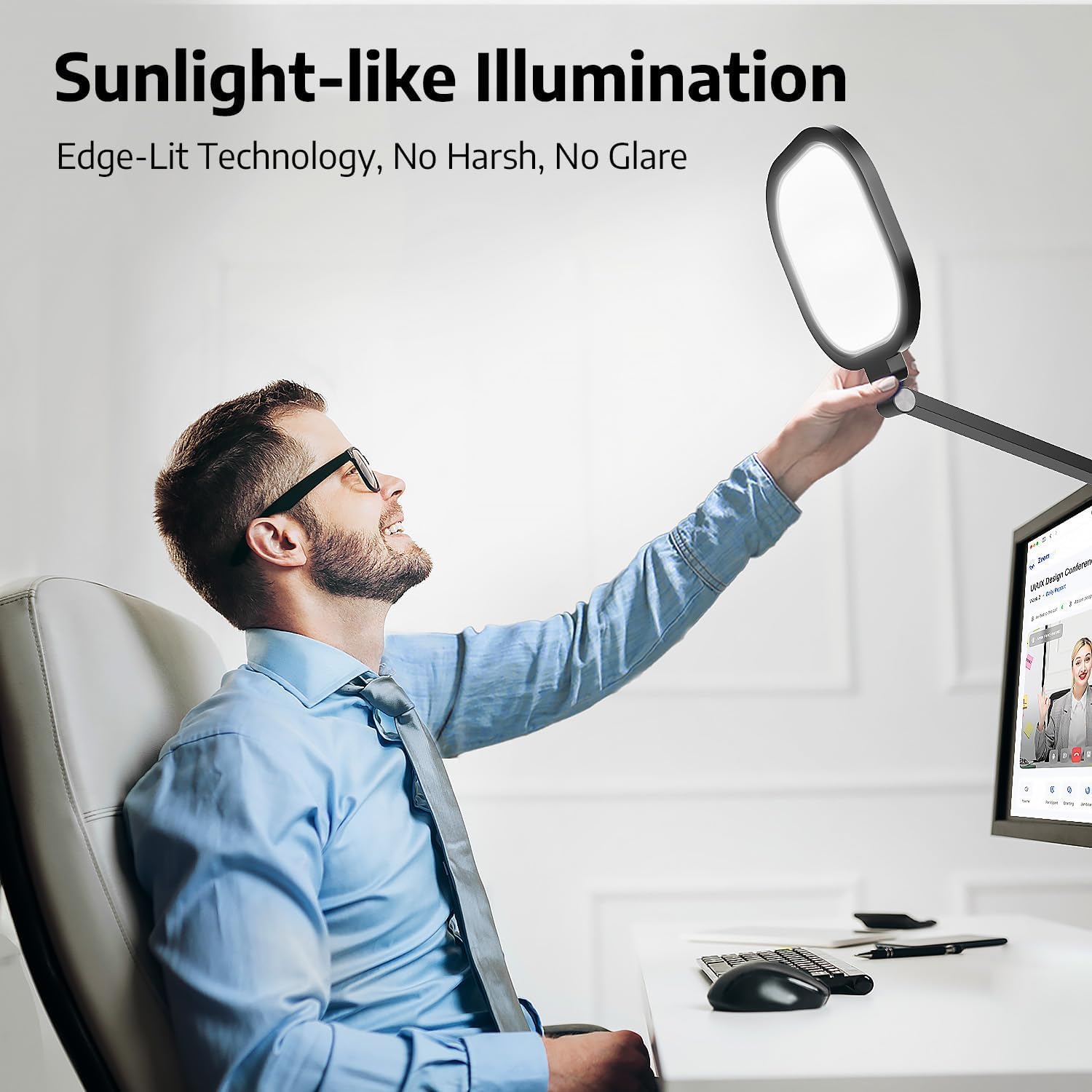 Desk Lamp For Computer Monitor Arms, Compatible With 1.18-1.38 Inch Diameter Pole-Mounted Dual Monitor Stand, 1200Lm Dimmable De