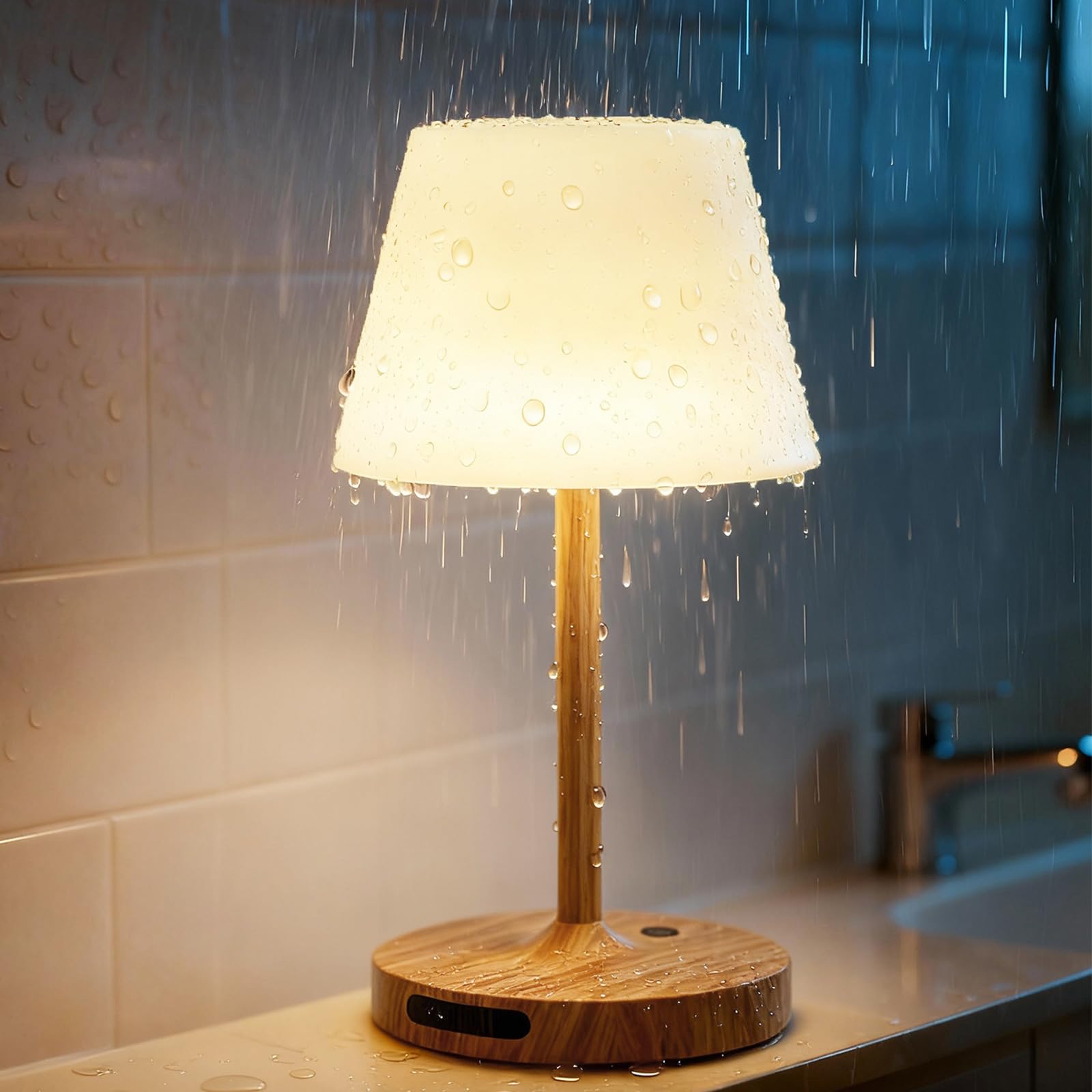 SAIWEYA Outdoor Waterproof Shower Lamp, 5200mAh Cordless Rechargeable Table Lamp with Touch Dimming, IP65 Wireless LED Night Lig