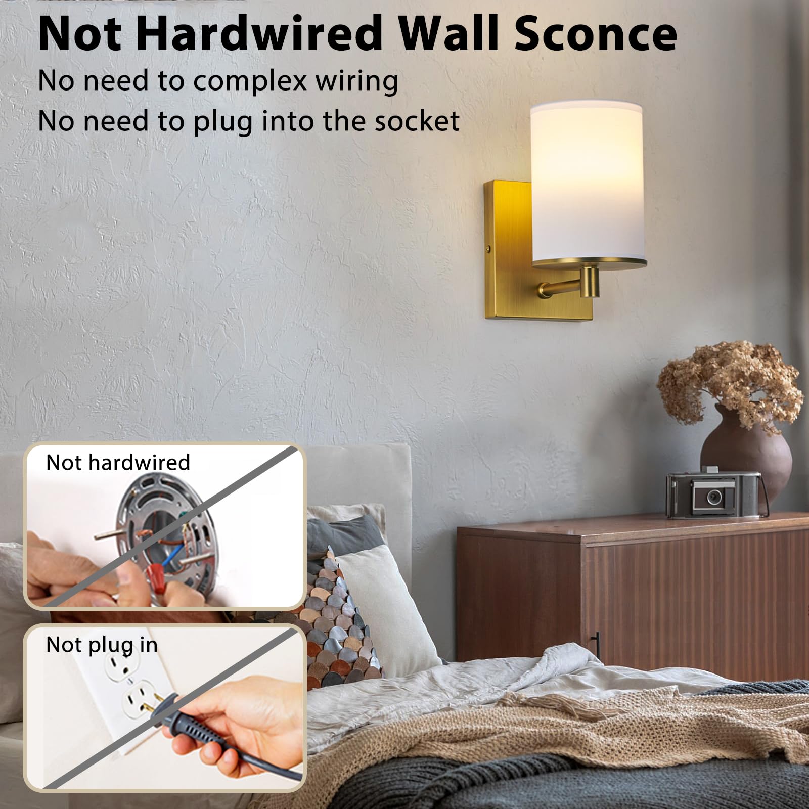 TERLEENART Battery Operated Wall Sconce Set of Two, RGB, Dimmable, Rechargeable, Antique Brass, Model TER-720-03-DP