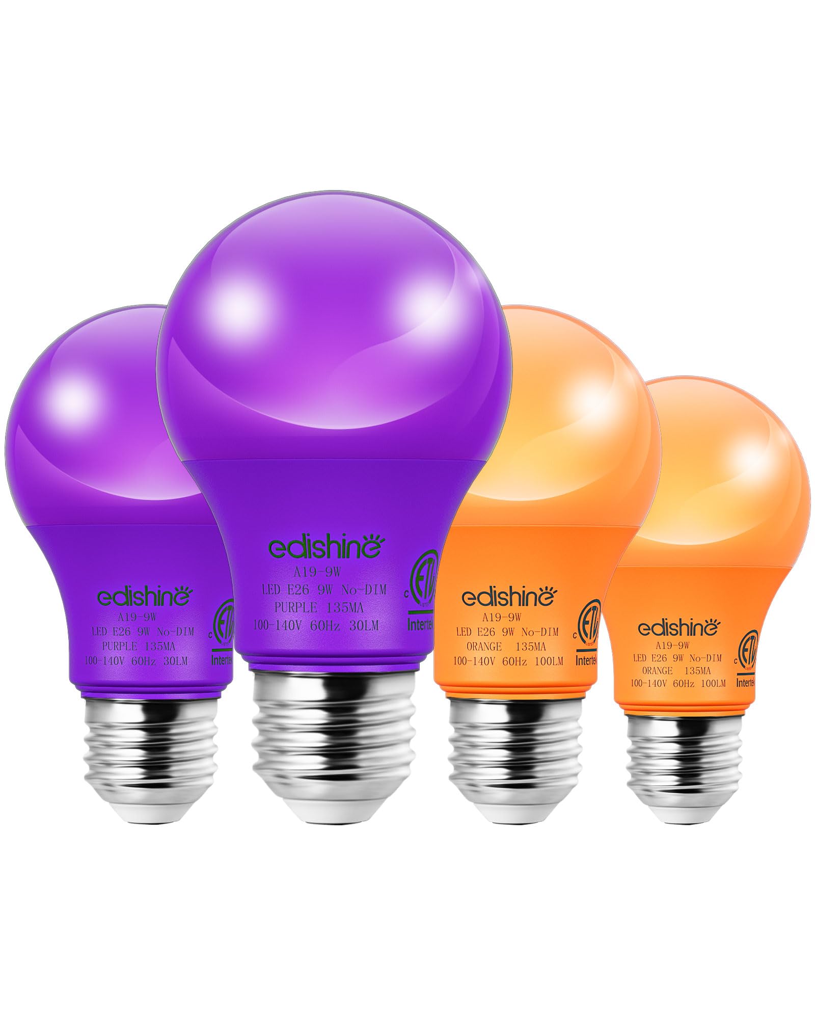 EDISHINE Purple Light Bulbs, A19 9W (60W Equivalent) LED Bulbs, E26 Base Purple Colored Light Bulb for Christmas Decorations, Fr