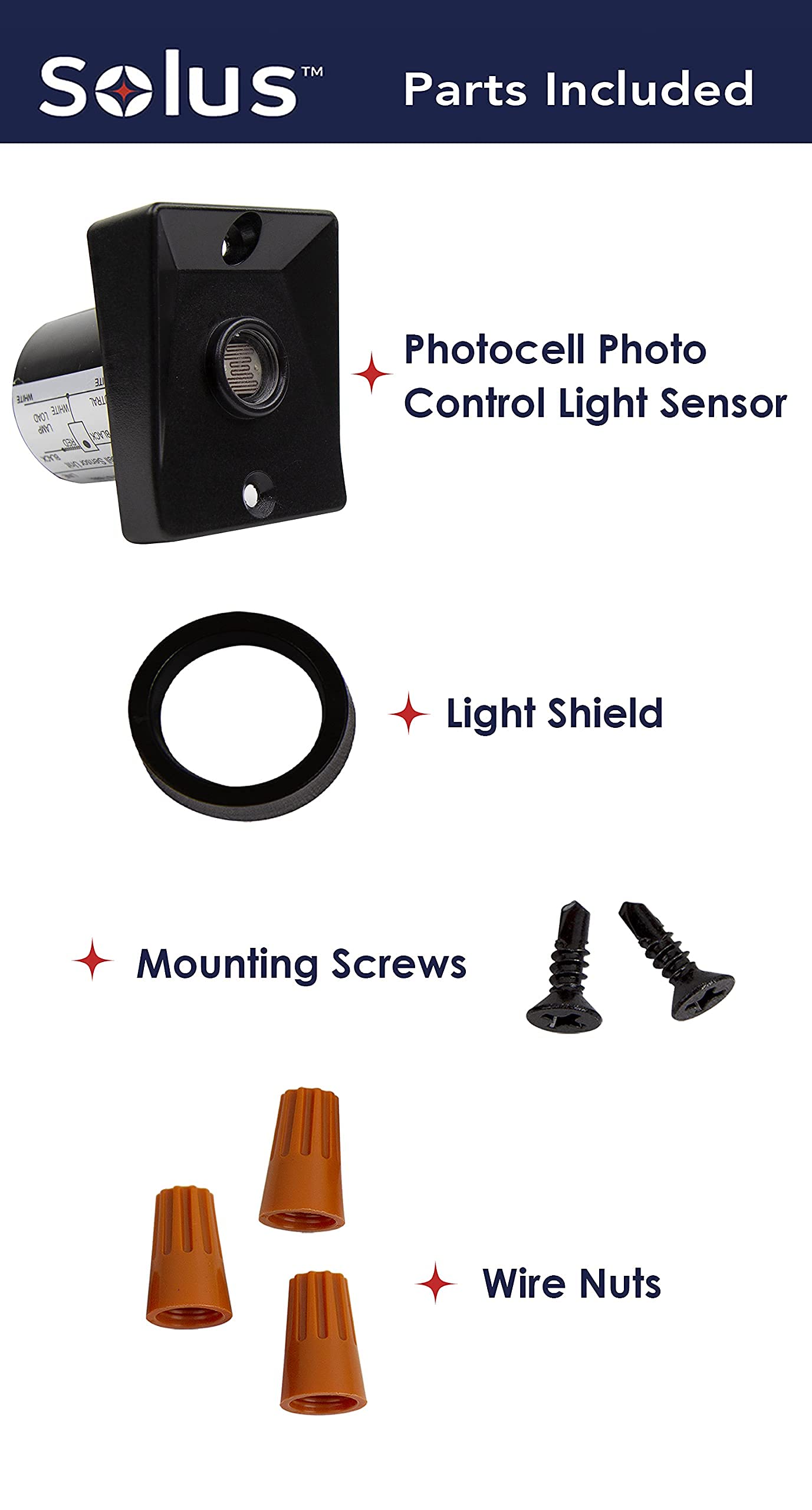 Solus SPC-320 Dusk to Dawn Photocell Light Sensor Switch, Black, UL Listed, Hardwire for Outdoor Lamp Posts, Pack of 1