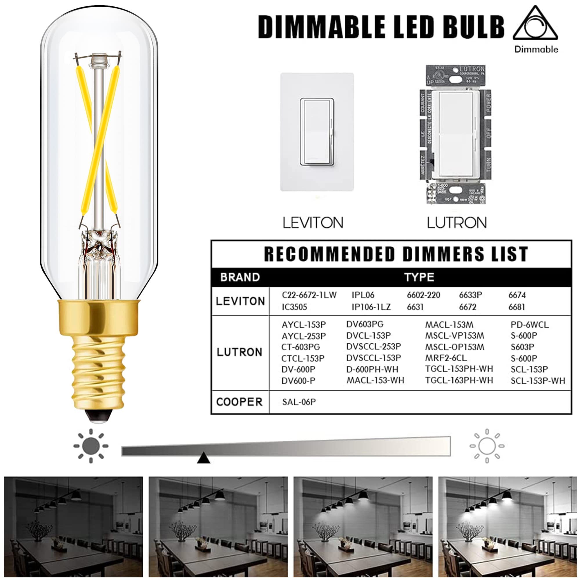 E12 Led Bulb Dimmable 2W Equal 25 Watt Light Bulb Daylight 4000K T6 T6.5 E12 Candelabra Bulb 25 Watt For Chandeliers,Ceiling Fan