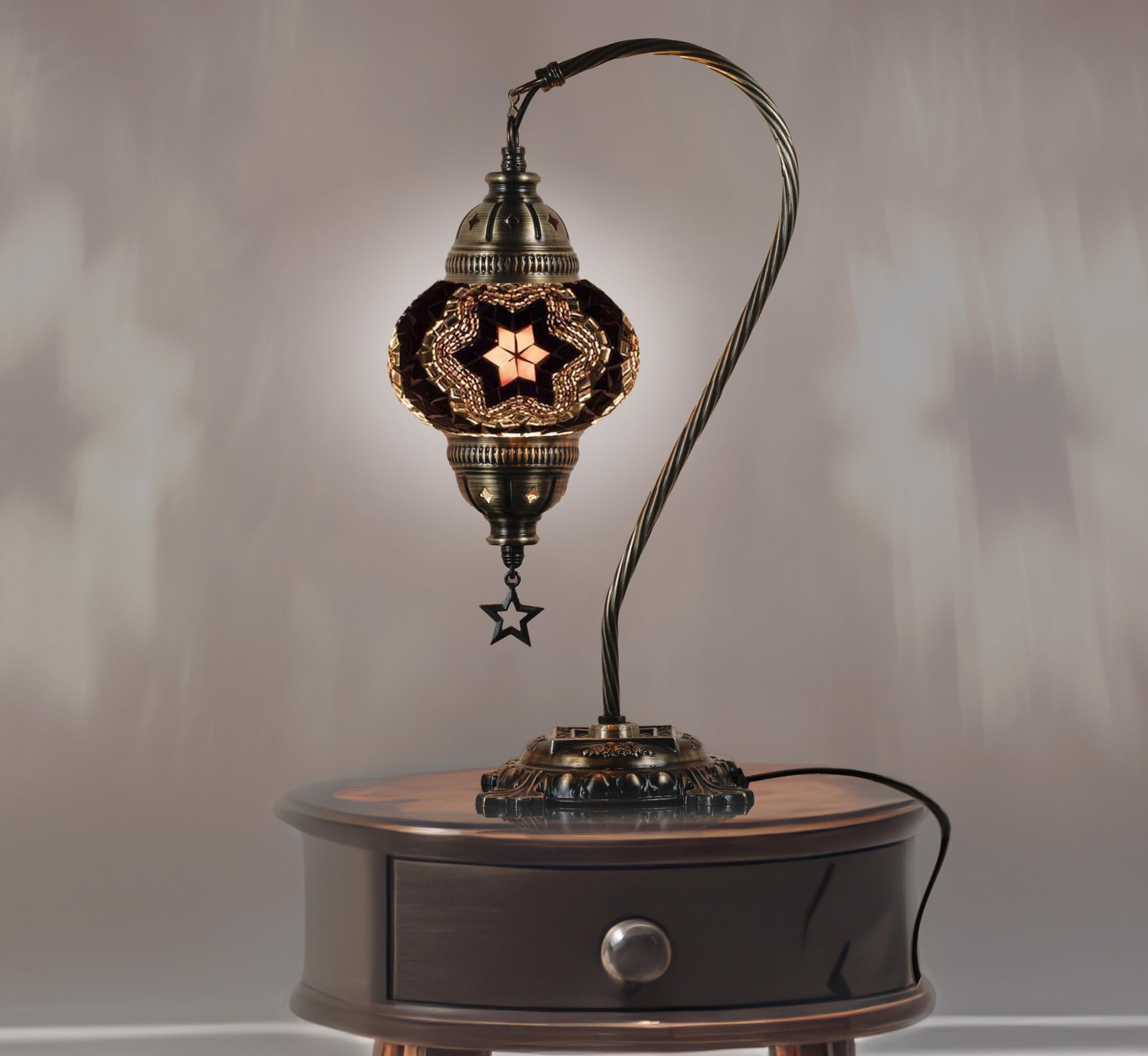 DEMMEX Moroccan Mosaic Table Lamp, Handmade Metal Globe, 15", Black-White, Model DEMMEXLAMP, Stylish Decorative Lighting for Bedroom & Living Room