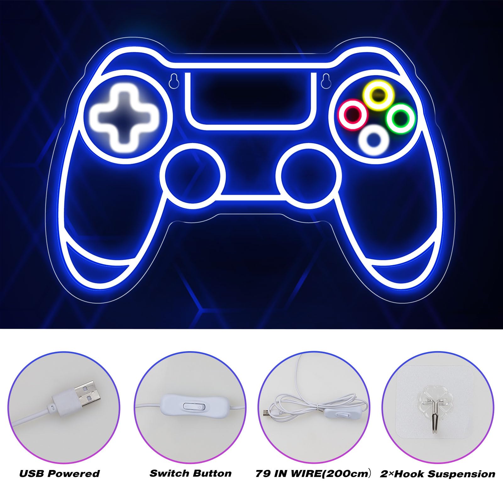 Ethereal Lomoer Gamer Neon Sign, Gamepad Shaped LED, USB Powered, 16.3 x 11.4 x 0.8 Inches, Blue, Model Gamepad4