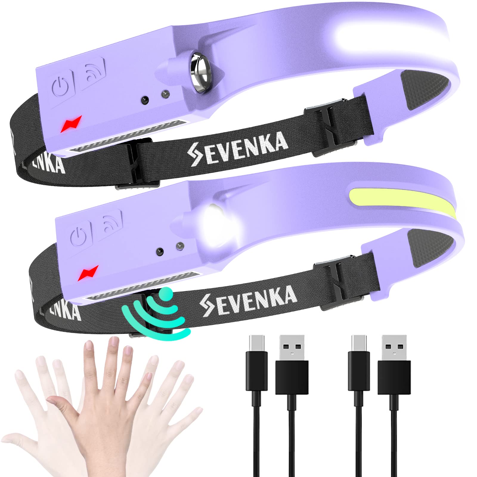 SEVENKA LED Headlamps - 1000 Lumen, Adjustable Headband, Motion Sensor, Lightweight, Purple, Model LX200