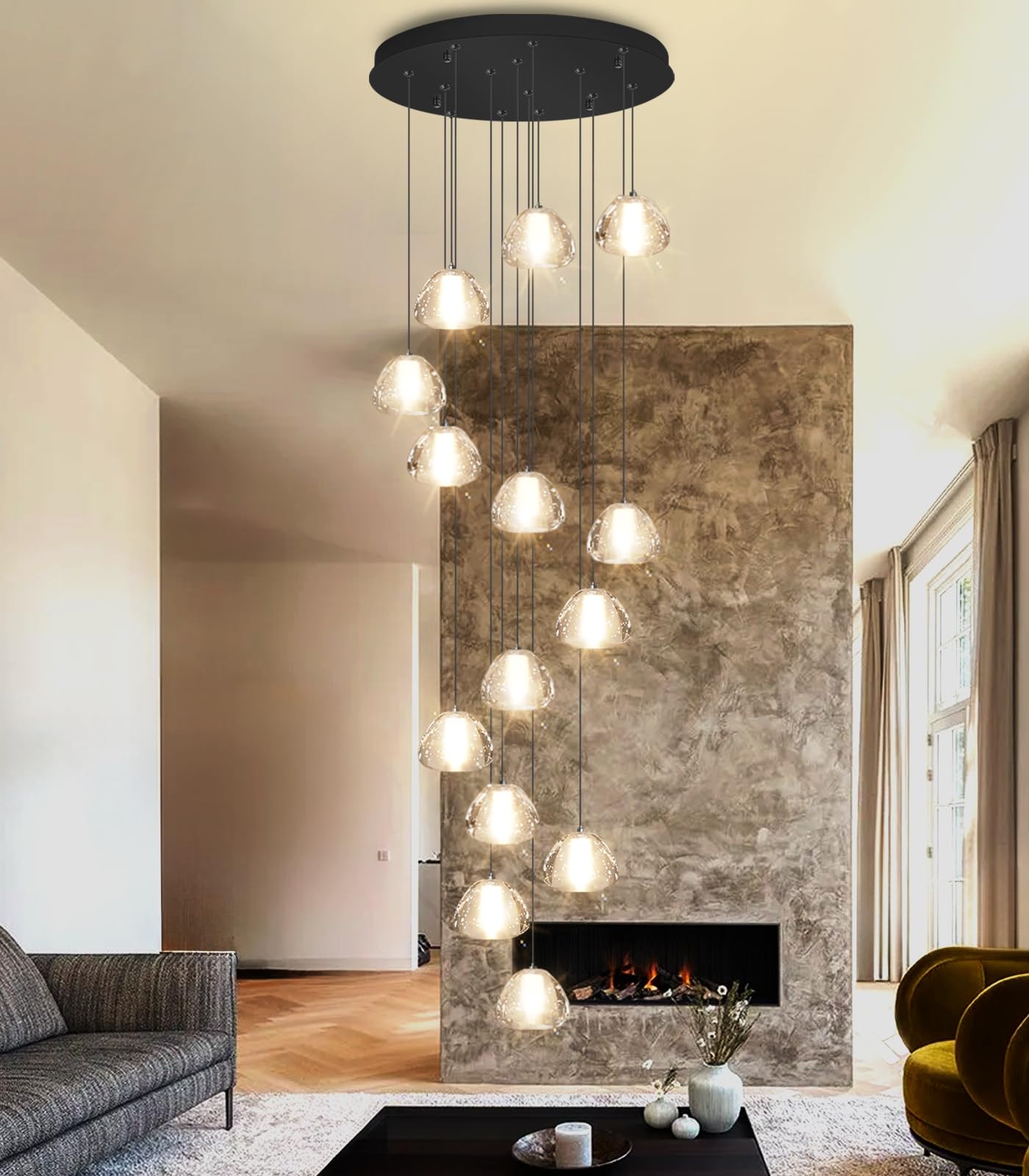 dolria Modern Crystal Chandelier - 14-Lights Round, Black LED Lighting ...