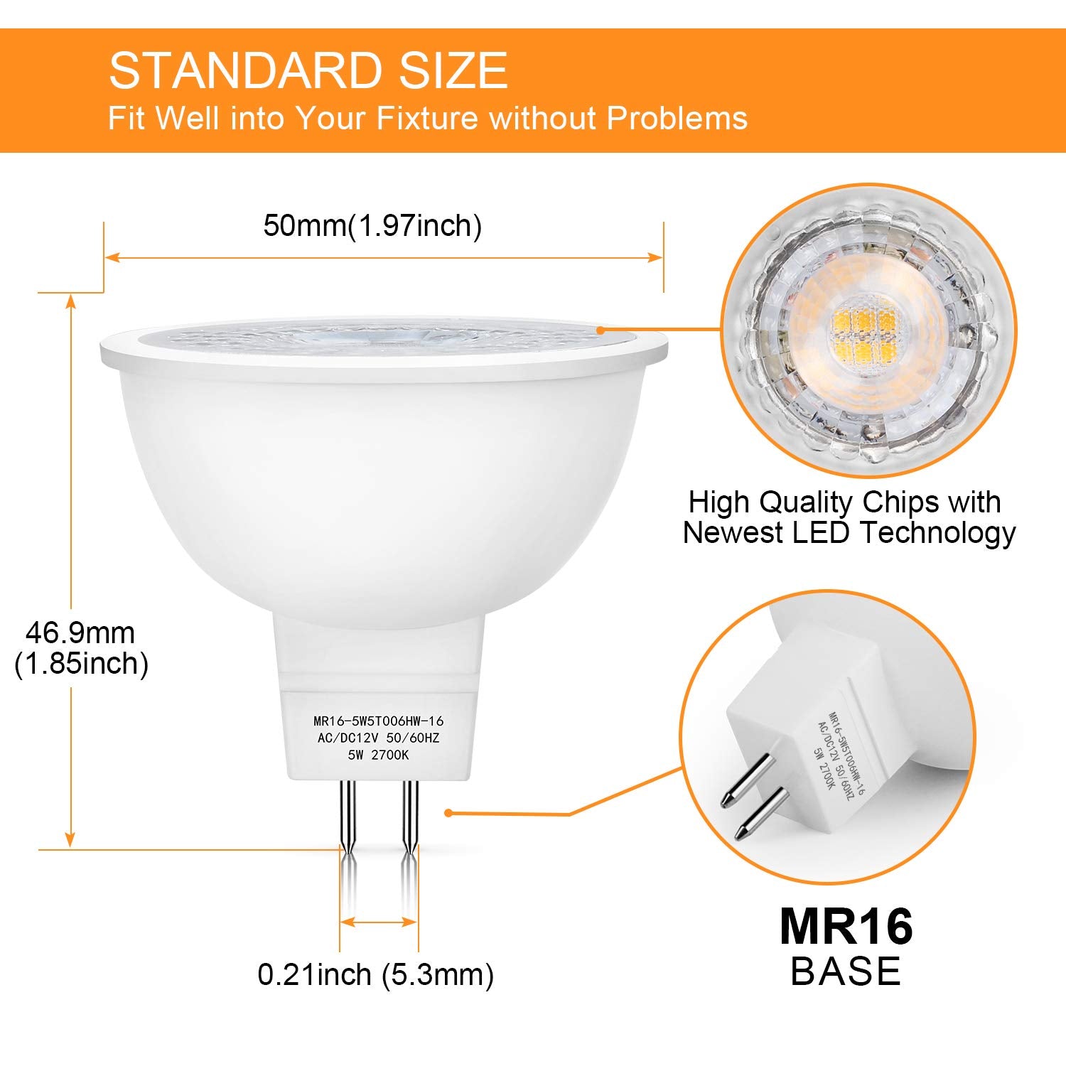 Mlambert 12 Pack Mr16 Led Bulbs, 50W Equivalent, 2700K Warm White, Gu5.3