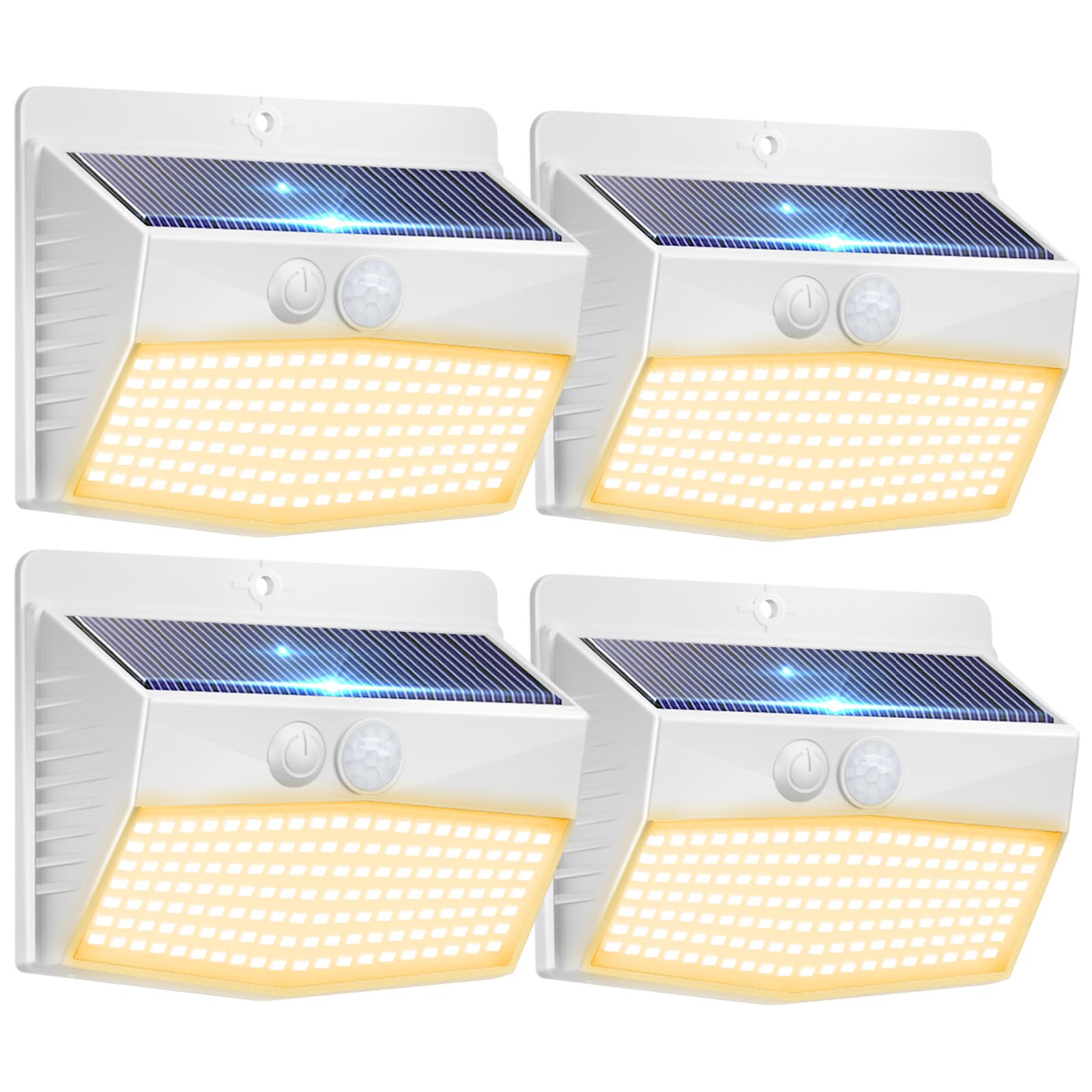 Peasur Solar Outdoor Lights  [4 Packs] Motion Sensor Security Lights With 3 Lighting Modes Wall Lights Waterproof Solar Powered Lights For Garden Yard  White Warm