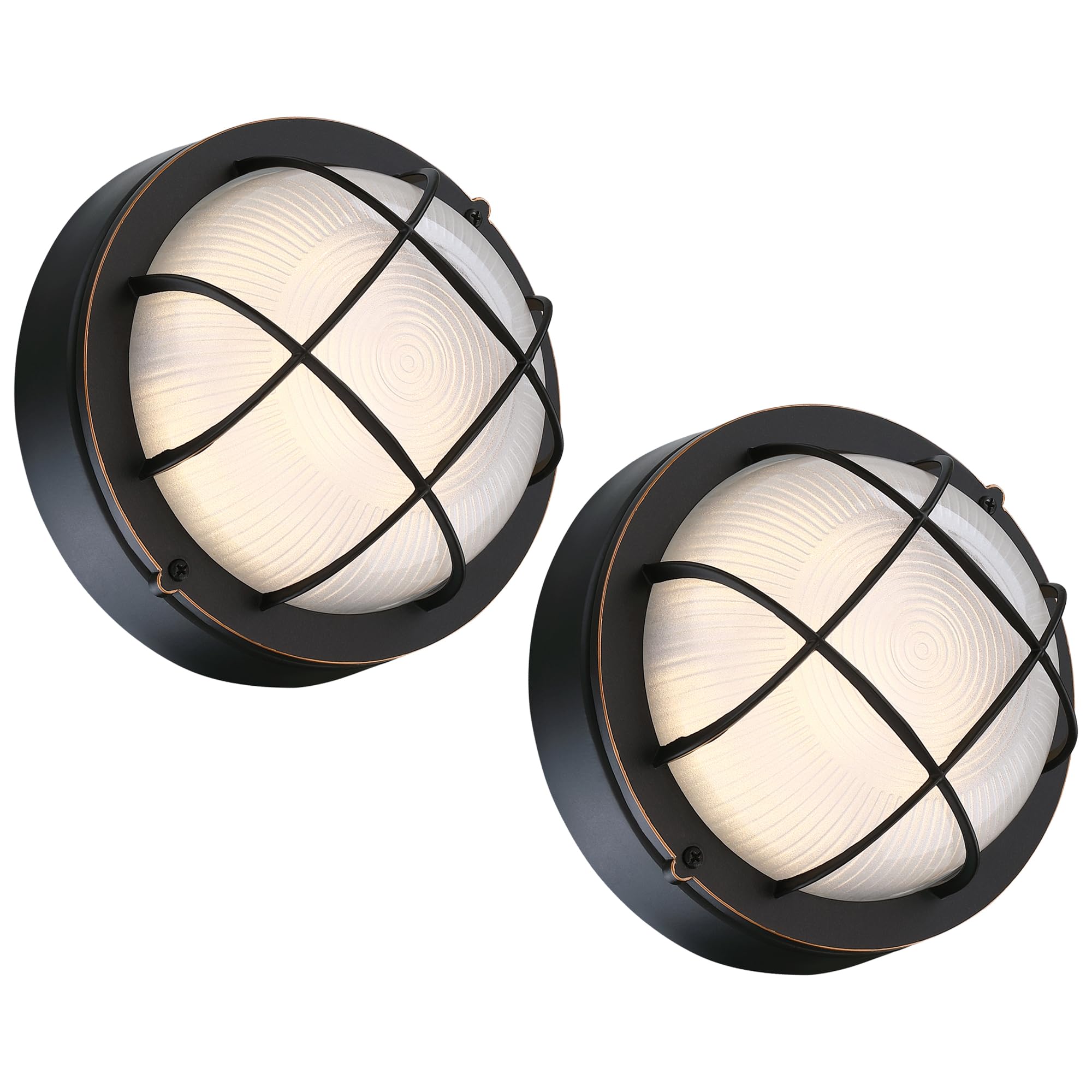 Faymart Lighting 2Pack Oil Rubbed Bronze 8 Nautical Outdoor Light Fixture - Round Bulkhead Led Light 3000K  1500Lm  15W Oil Rubbed Bronze Nautical Bulkhead Sauna & Dock Light For House