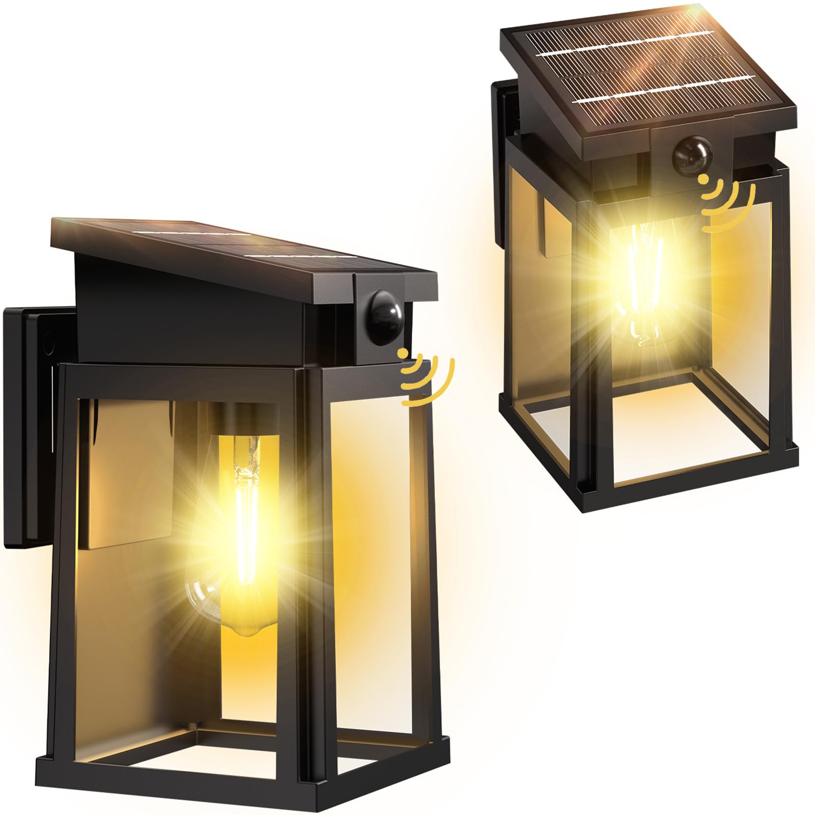 GOODEA 2 Pack Solar Wall Lights Outdoor Waterproof with Motion Sensor, Dusk to Dawn Solar Powered Porch Lights, LED Exterior Sco
