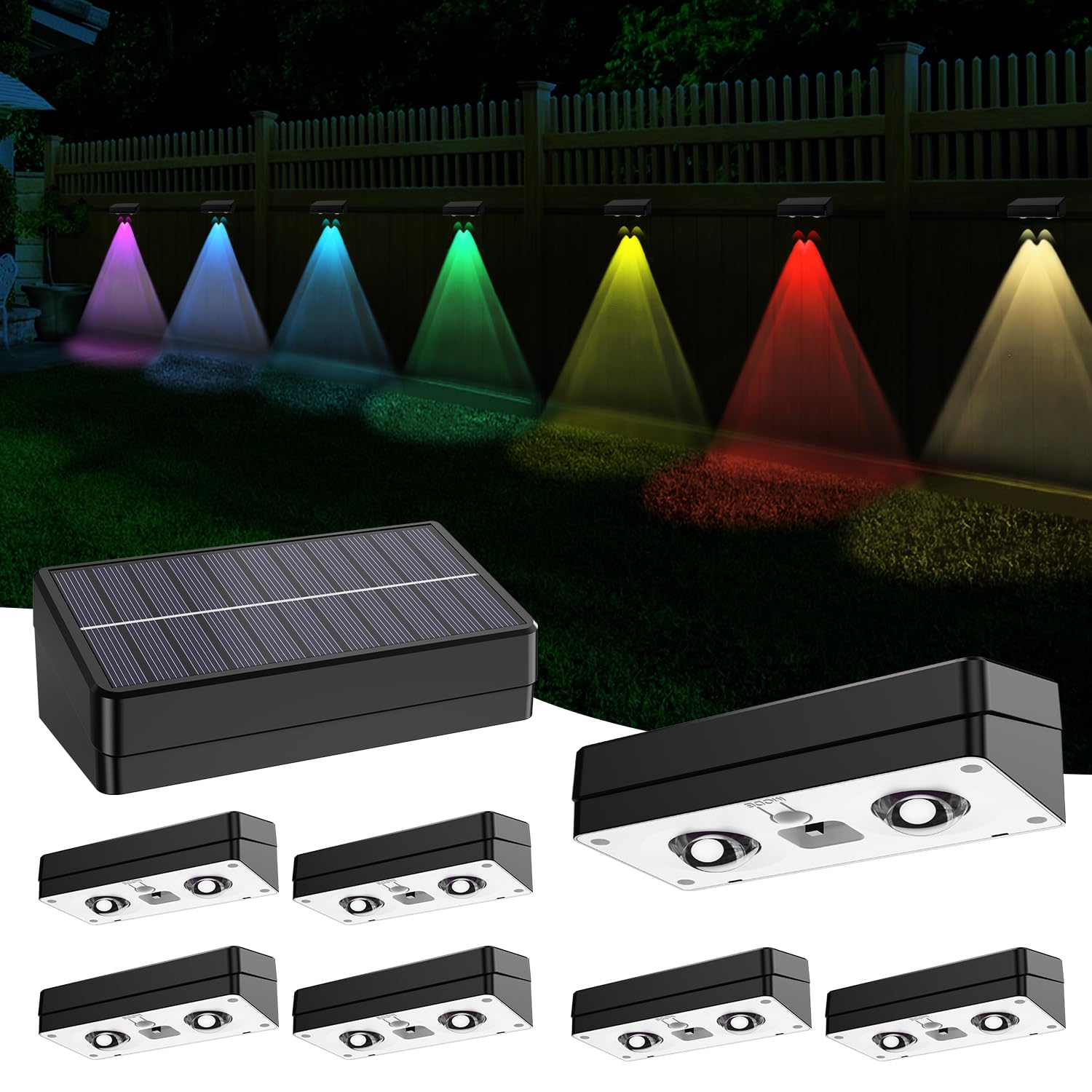 ZSYIQIX Solar Fence Lights 8 Pack, RGB Fence Solar Lights Outdoor Waterproof Led, 12 Modes Color Changing Outside Lightings Deco