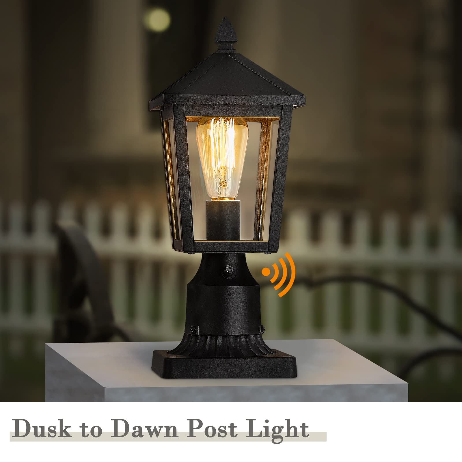 Zeyu 2 Pack Dusk To Dawn Outdoor Post Lights, Industrial Pole Light For House Courtyard, Die-Cast Aluminum With Clear Glass, Bla