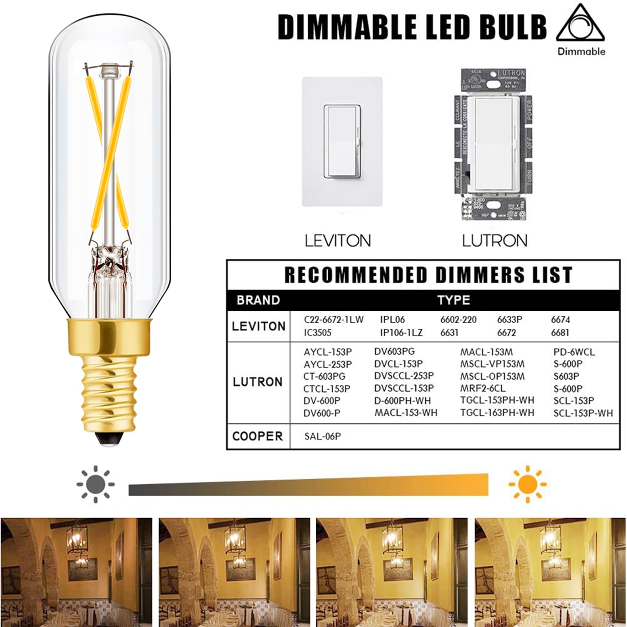 Leools E12 LED Bulb Dimmable 2W Soft White 3000K Glass 6-Pack for Chandeliers & Ceiling Fans