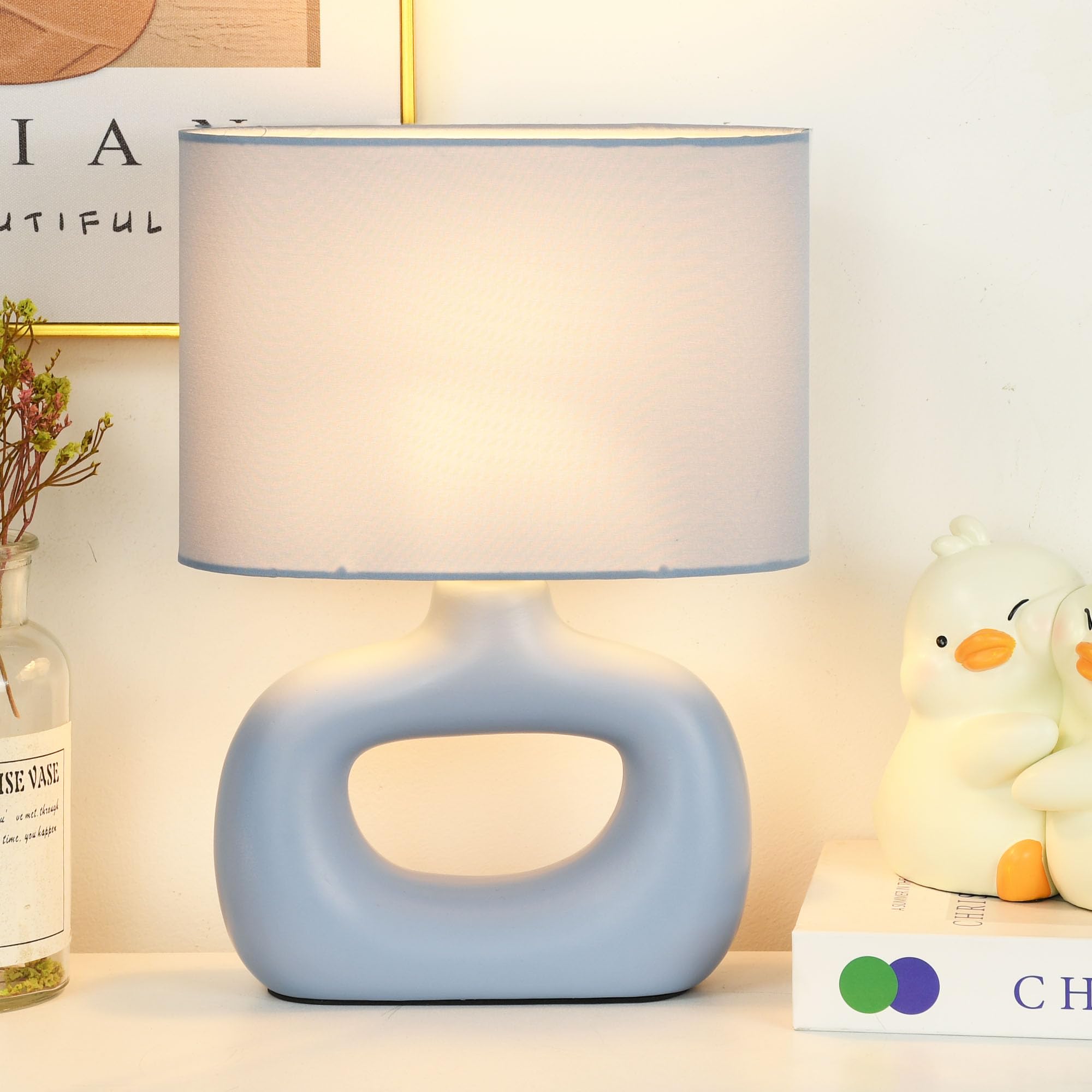 Lampwell LACIO Blue Small Table Lamp for Living Room as Bedside Table Lamp for Bedroom,Modern Ceramic Kids Night Table Lamp,8.66