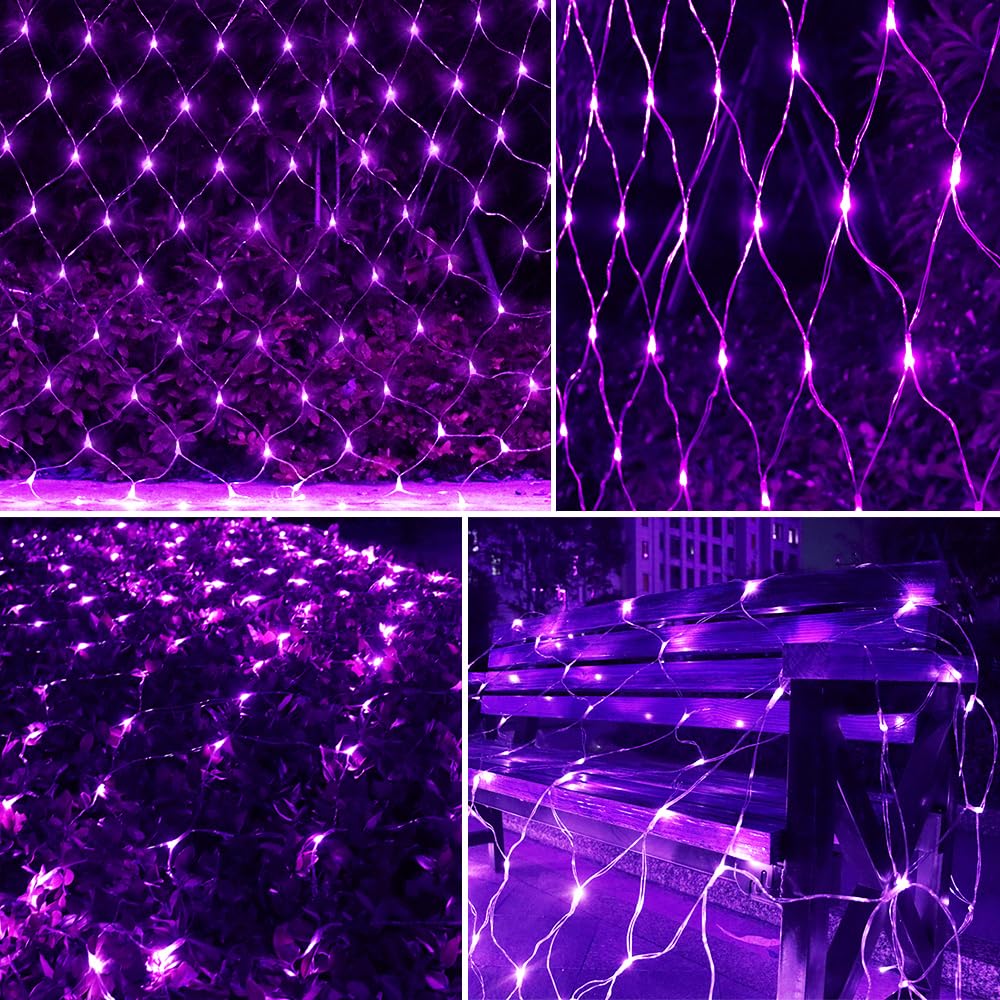 Vicila Net Light Outdoor Mesh Christmas Decorations  100Led String Light Plug In Connectable Tree Warp Hanging 5Ft X 5Ft For Halloween  Shrubs  Lawn  Backyard  Walkway  Bushes  Garden Decor-Purple