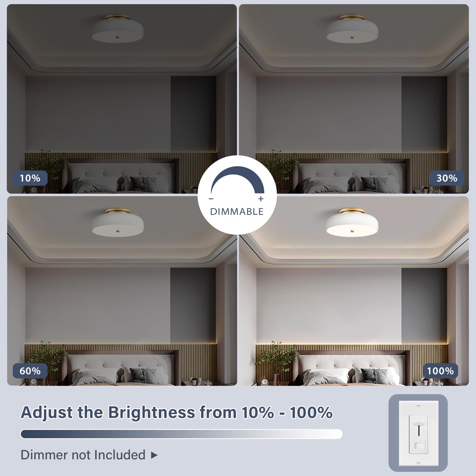 Zuyurt Dimmable Modern Led Ceiling Light,Mid-Century White And Gold Semi Flush Mount Ceiling Light, With Acrylic Shade, 5Cct 270