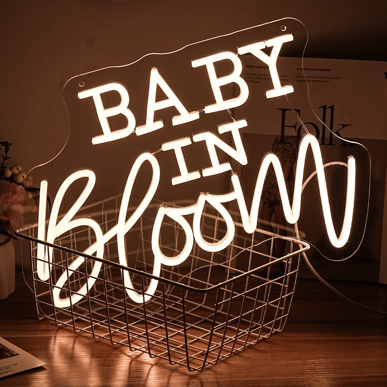 Alkkign Baby In Bloom Neon Sign Baby Neon Lights Warm LED Neon Light Signs Dimmable Letters Lights USB Powered with Switch for W