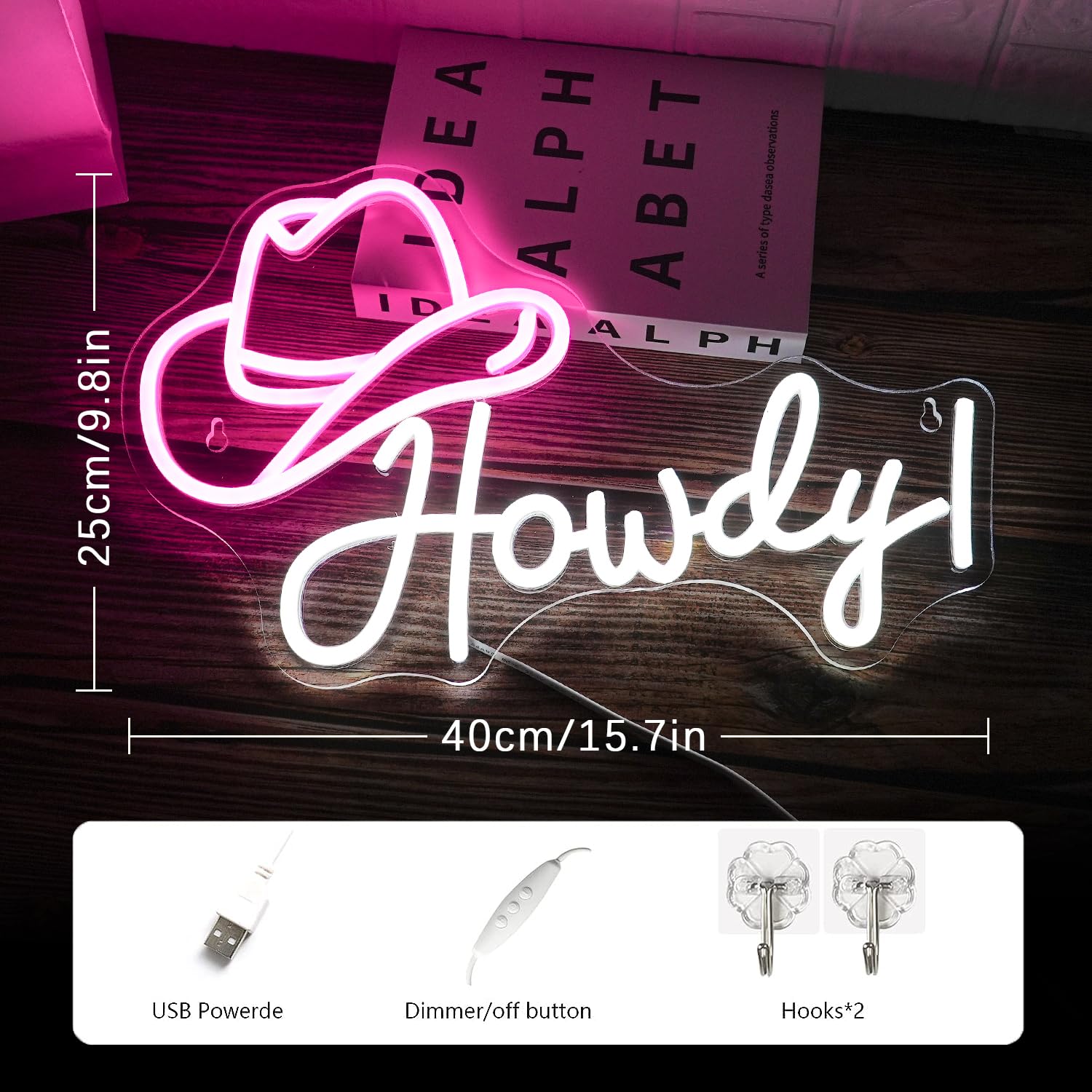 LMSIGNLY LED Neon Sign, Howdy Cowboy Design, Dimmable, USB Powered, Pink White Color, Acrylic Material