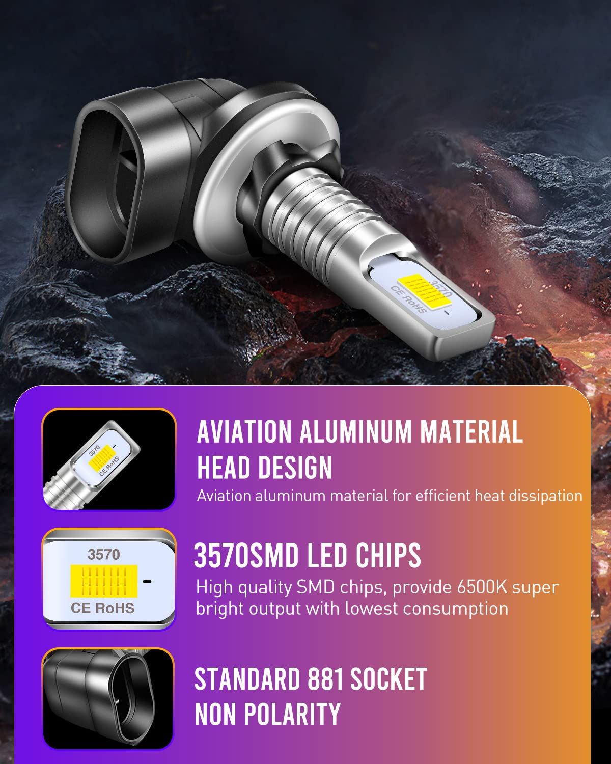 Luyed Newest 881 Led Fog Light Bulb,6500K Xenon White Extremely Bright 886 889 894 898 Led Bulb Replacement For Fog Lights,Pack