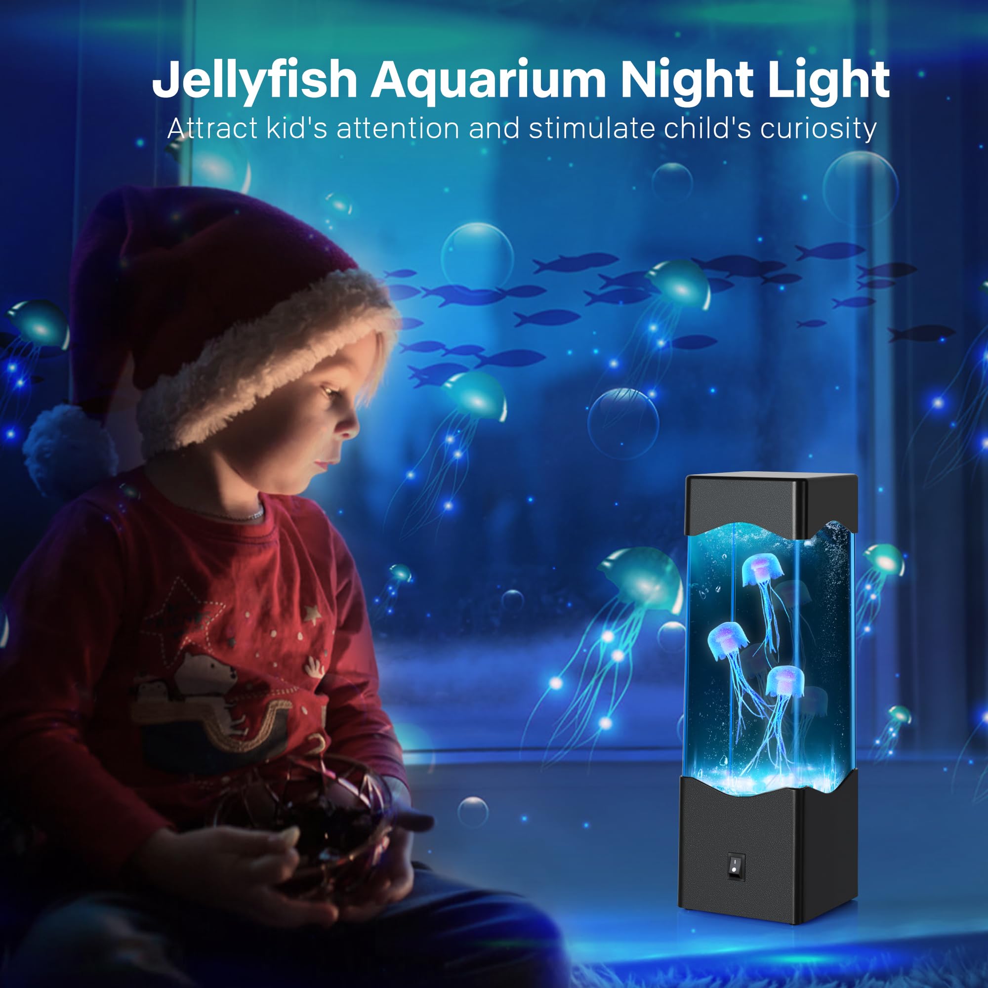 SENCU Multi-Color Jellyfish Lava Lamp, USB Powered Aquarium Night Light, 9.2x2.8 inches, Black, Model SE-03