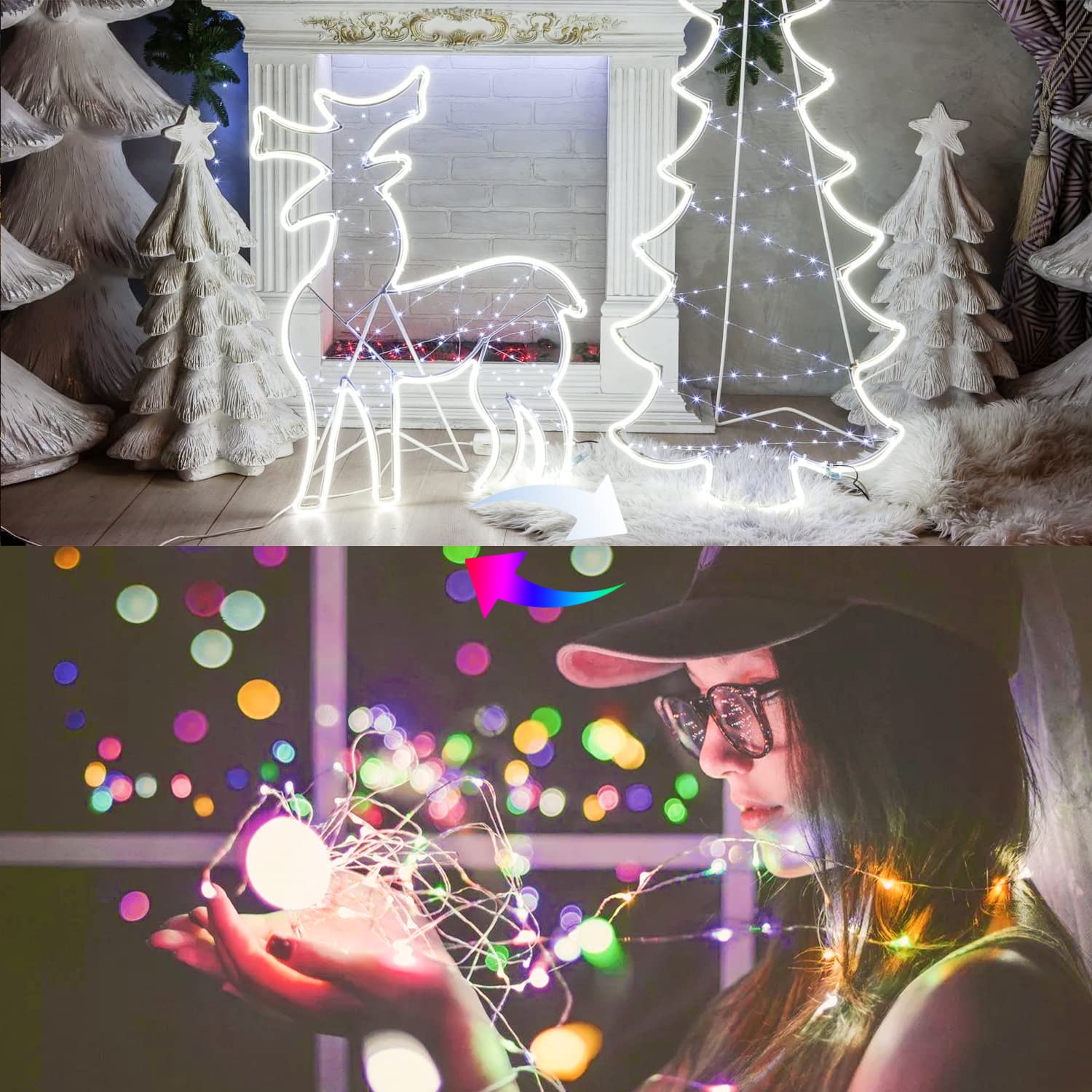 Jmexsuss 2 Pack Color Changing Fairy Lights Battery Operated, 33Ft 100 Led Color Changing Christmas Lights With Remote, 8 Modes Twinkle String Lights For Bedroom Party Decor, Cool White & Multicolor