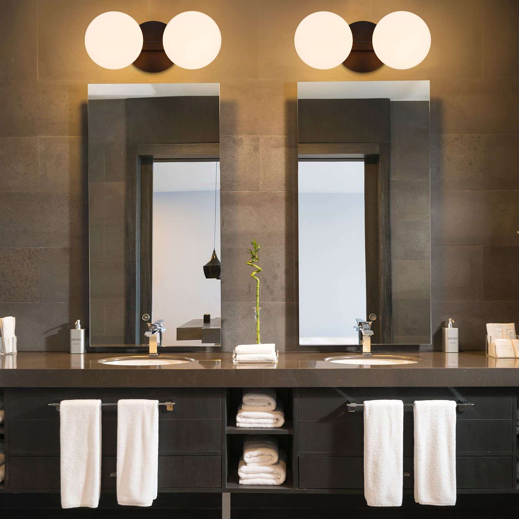 Bathroom Vanity Light Fixtures, Modern 2 Lights Globe Wall Sconce Lighting Matte Black, Porch Wall Mount Light Fixture For Bathr
