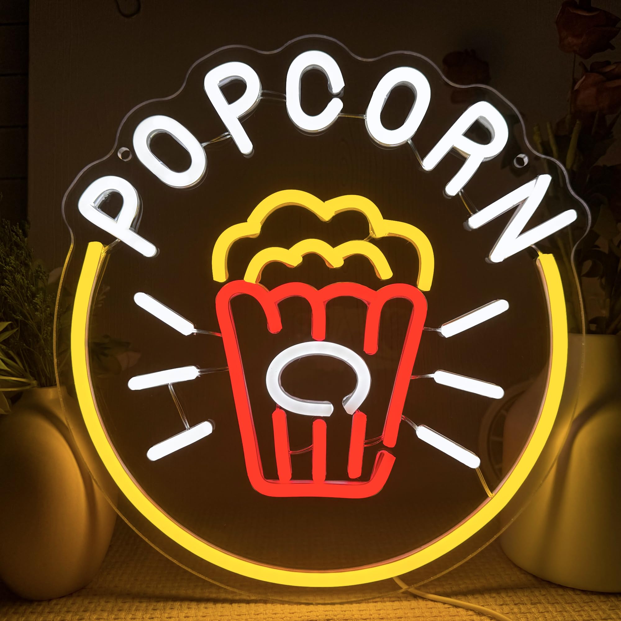 Symone Popcorn Neon Sign, USB Powered Dimmable LED Neon Light Home Theater Decor, for Popcorn Themed Party Kitchen Snack Decor F