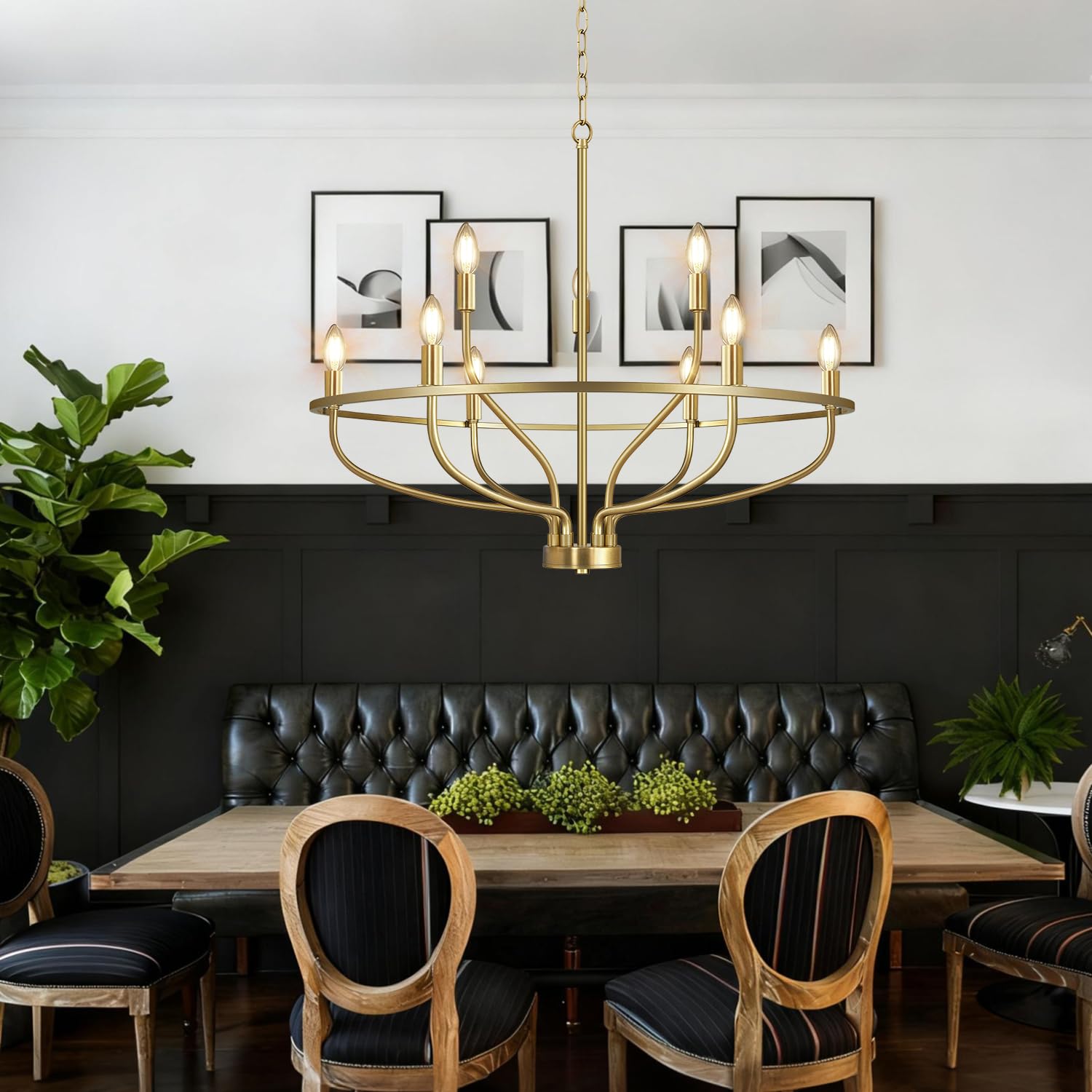 30 Gold Chandelier  9-Light Modern Farmhouse Chandelier For Dining Room Lighting Fixtures Hanging  Candle Chandelier Light For Living Room  Kitchen Island  Bedroom And Entryway (Bulbs Not Included)