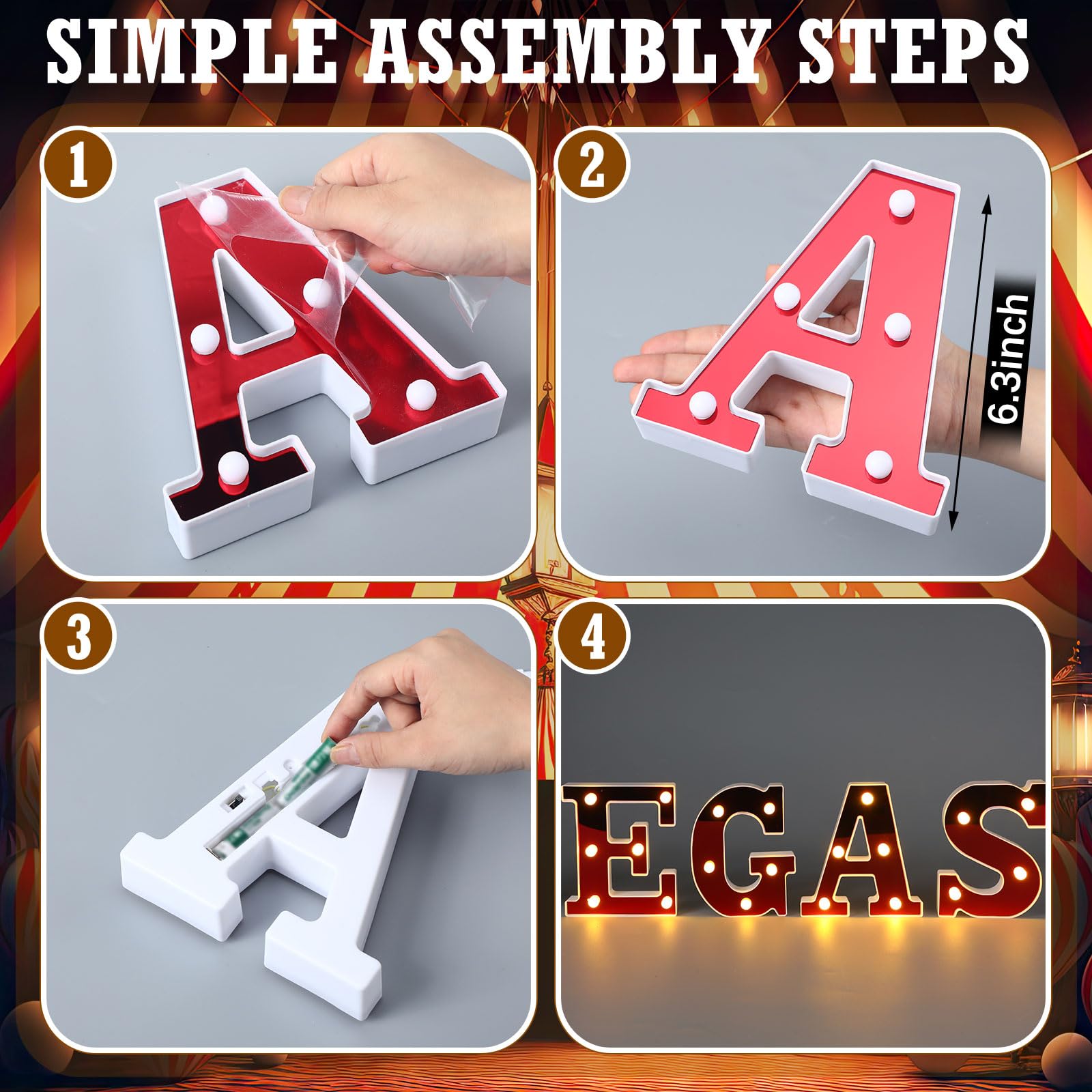 Aurelema Light Up Letters Sign, LED Alphabet Marquee, Battery Powered, Red, Model MJO-Aurelema-189