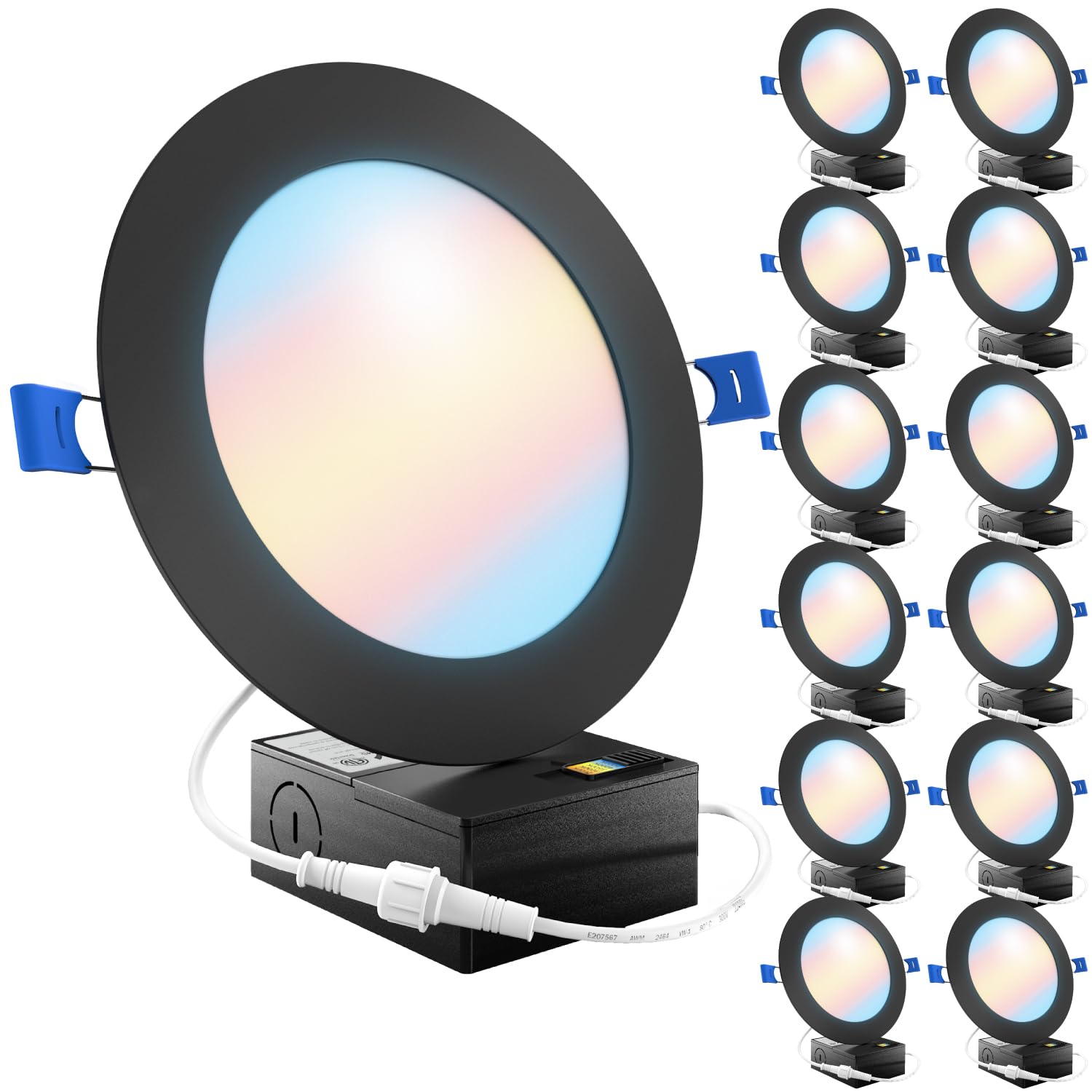 Sunco 12 Pack 6 Inch Ultra Thin LED Recessed Ceiling Lights Slim, Selectable CCT 2700K/3000K/3500K/4000K/5000K, Dimmable 14W, Wa