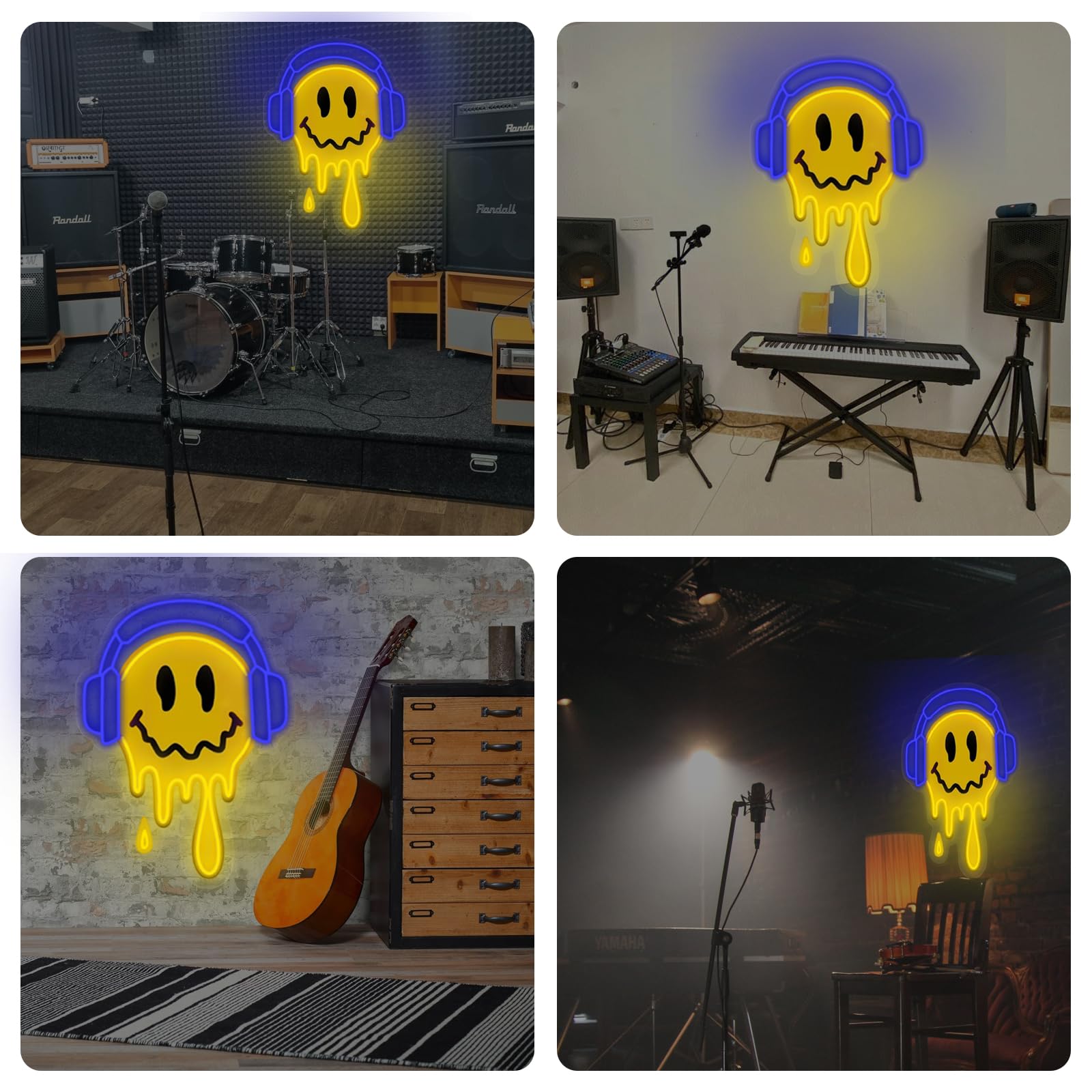 Melting Smile Face With Headphone Neon Sign For Wall Decor Neon Smile Light Signs For Kids Room Bar Party Bedroom Decor Lamp Personalized Gifts Kids Room  Wedding Decoration  Holiday Gift-Blue