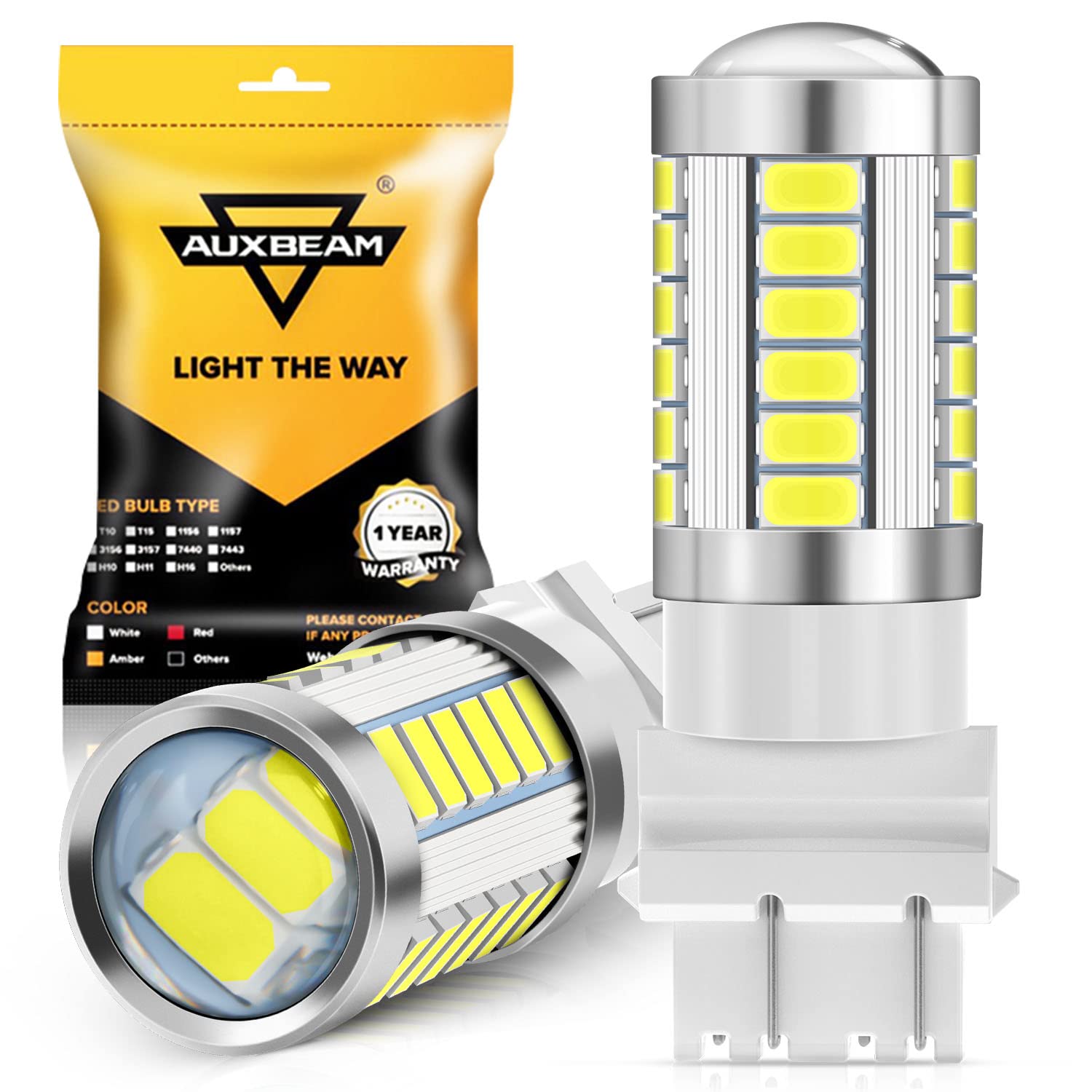 Auxbeam T25 LED Bulbs, 6500K White, Super Bright 3156 3157 Backup Reverse Lights, Pack of 2