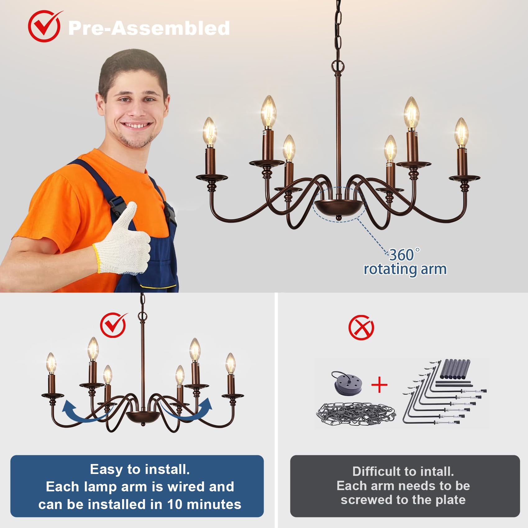 Depuley Farmhouse Chandelier For Dining Room: 6-Light Antique Industrial Hanging Ceiling Pendant Light Fixture For Kitchen - Oil