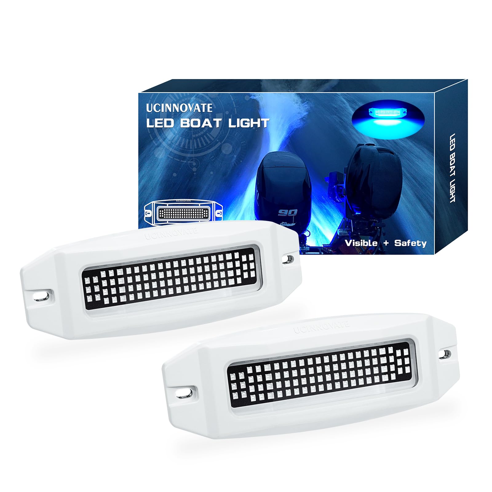UCINNOVATE 2X 6.9  Marine LED Boat Light  3000LM 84LED Waterproof Transom Lights  Underwater Light for Yachts  Boats  Sailboat  Pontoon  Transom  Boat Deck Light Stern Lights (Blue  12-36V  IP68)