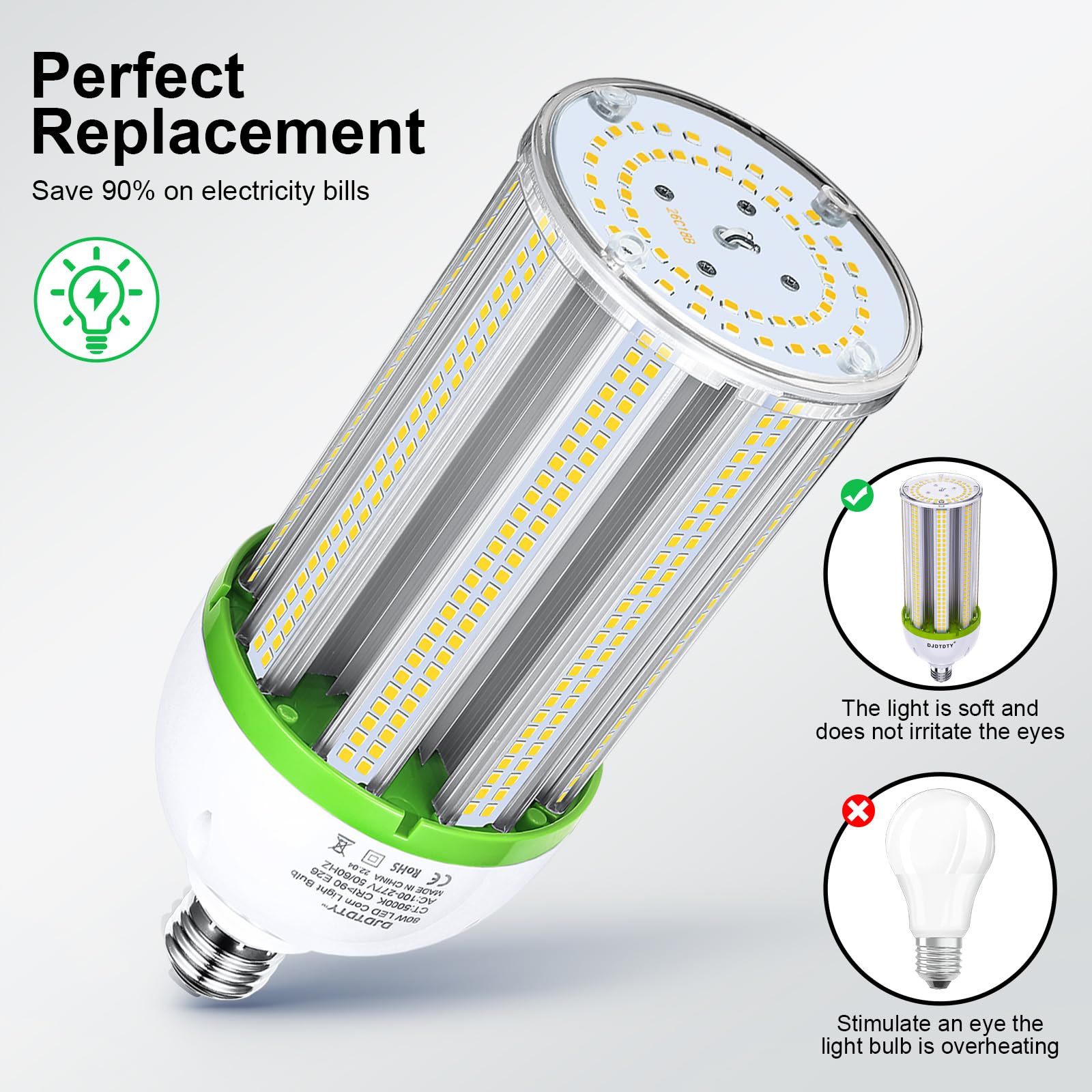 DJDTDTY LED Corn Light Bulb, 100W, 15000 Lumen, E26/E39 Base, 5000K Daylight, Aluminum, 1 Count (Pack of