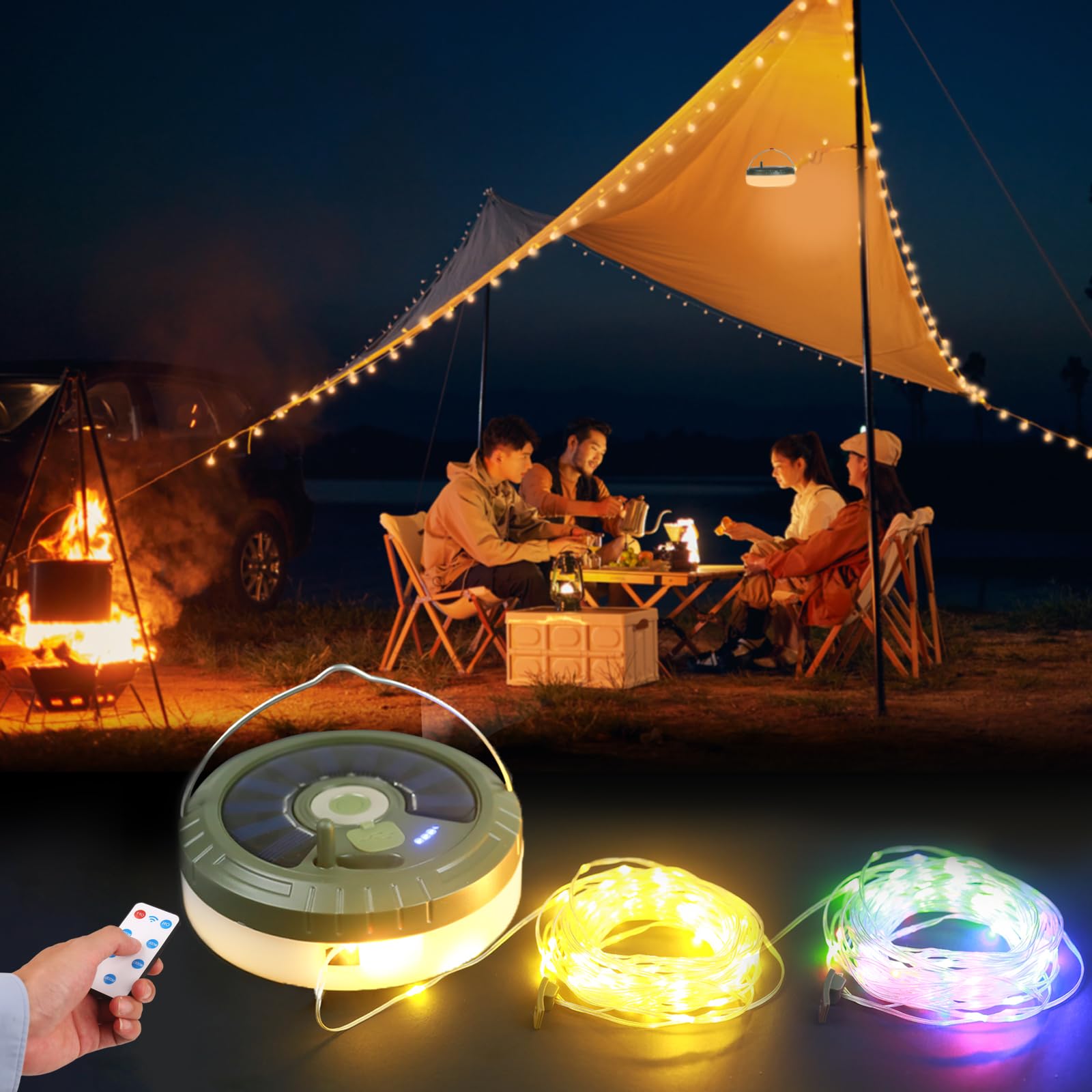 Toiysyy Solar String Lights, 32.8FT Waterproof Fairy Lights, 5 Modes, USB Rechargeable, Portable Green Tent Lights, Model MH-0518