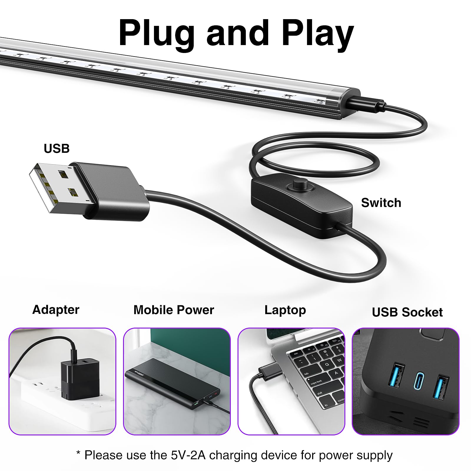 Onforu 2 Pack 10W Led Black Light Bar, 1Ft, Usb Blacklight Tube, Blacklight Bars With Switch, Black Light For Fluorescent Tapest