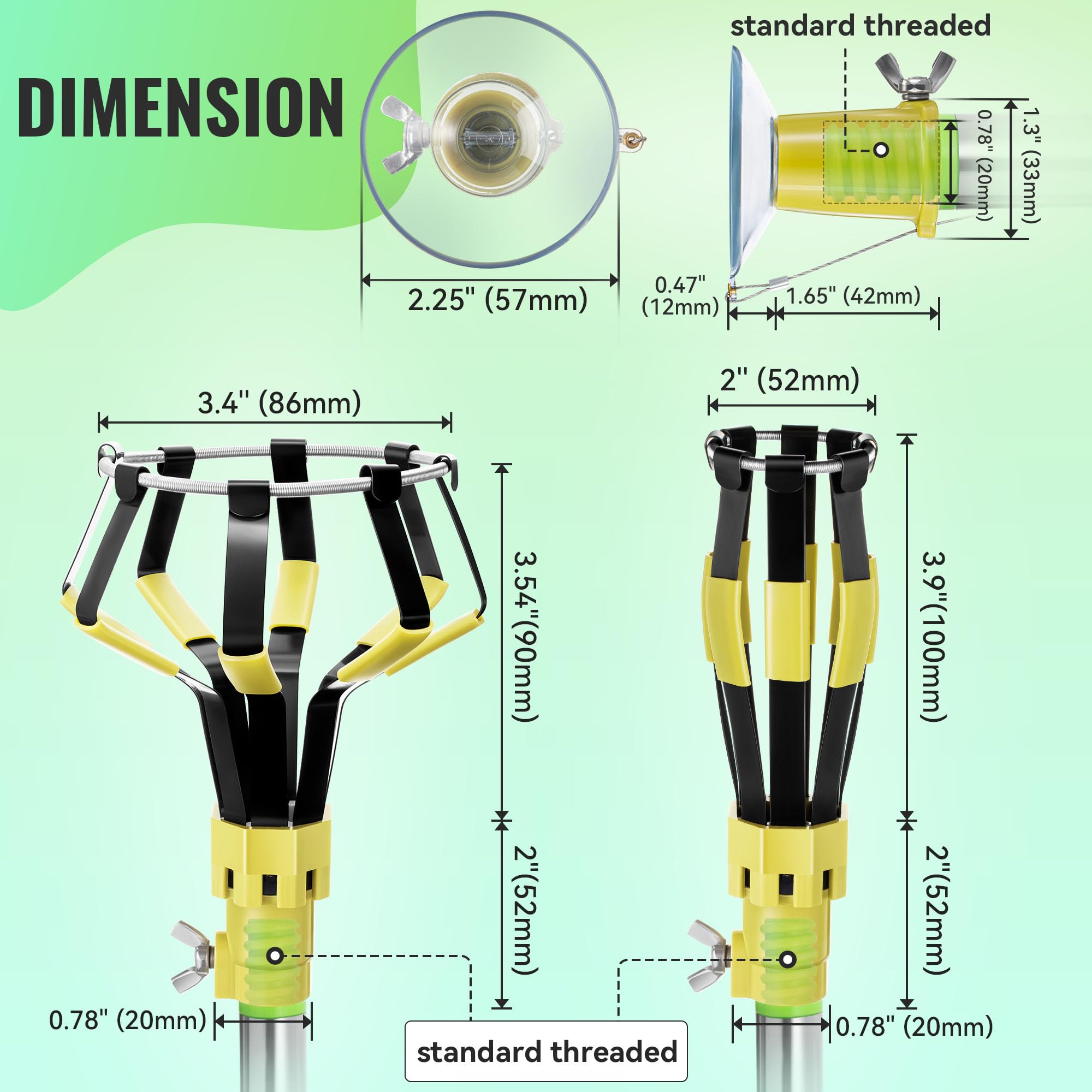 Dreyoo 4 Pieces Set Light Bulb Changer  Suction Cup And Cage Changer For Incandescent  Floodlight  Broken Bulb And Recessed Lights  Compatible With Standard Extension Pole  Pole Not Included (Yellow)