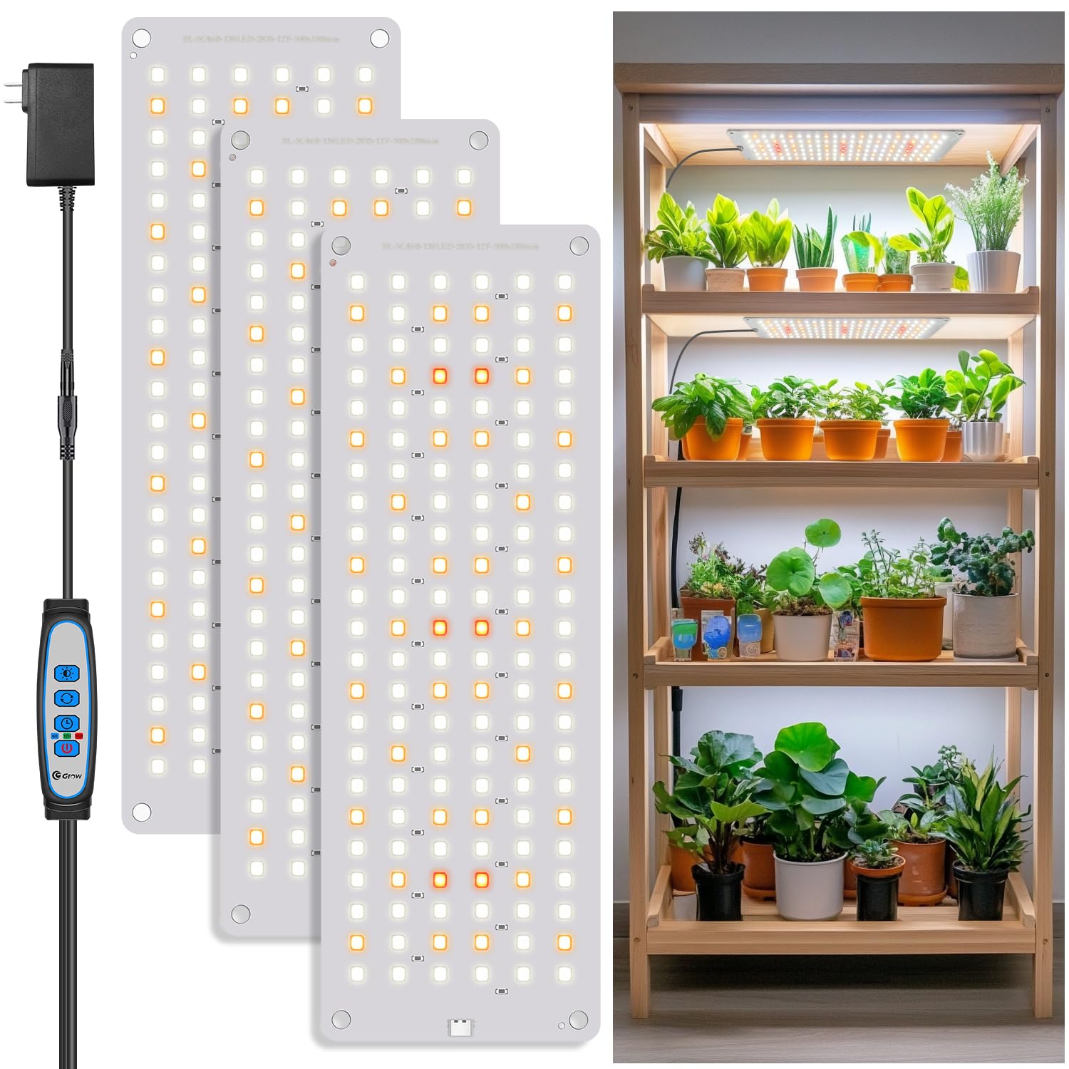 Aumtrly Grow Light, Full Spectrum Under Cabinet Plant Lights for Indoor Growing Seedling 3 Panels, Large Area Illumination 414 L