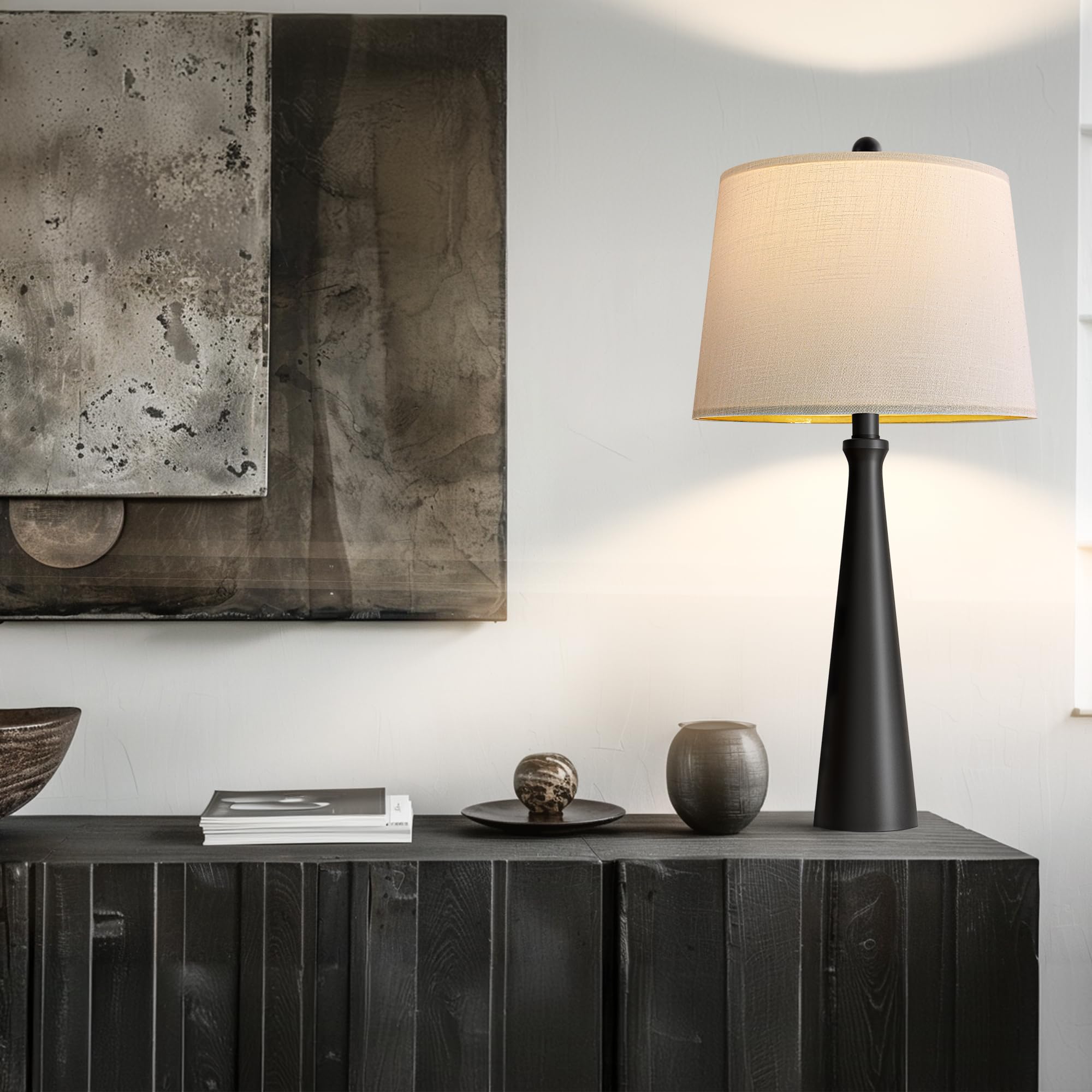 Oneach 25.75'' Table Lamps For Living Room, Bedside Lamp 3-Way Dimmable Touch Control, Modern Black Nightstand Lamp With Fabric