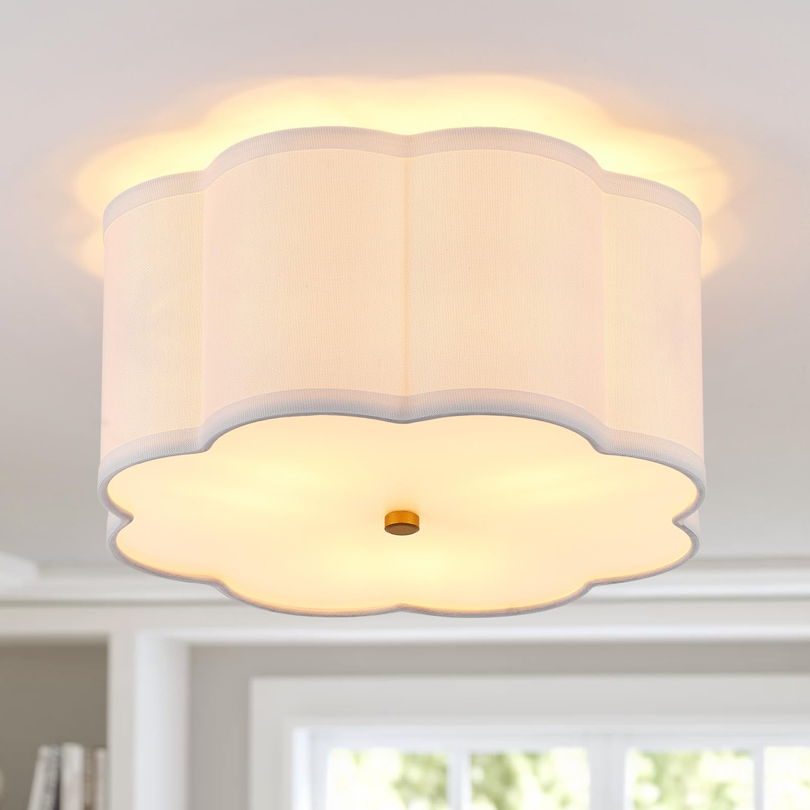 Widluth Modern Drum Semi Flush Mount Ceiling Light Fixture Modern 12.99“ 3-Lights Gold Drum Ceiling Lighting Vintage Linen Ceiling Lamp For Laundry Room, Kitchen, Basement, Dining Room, Bedroom