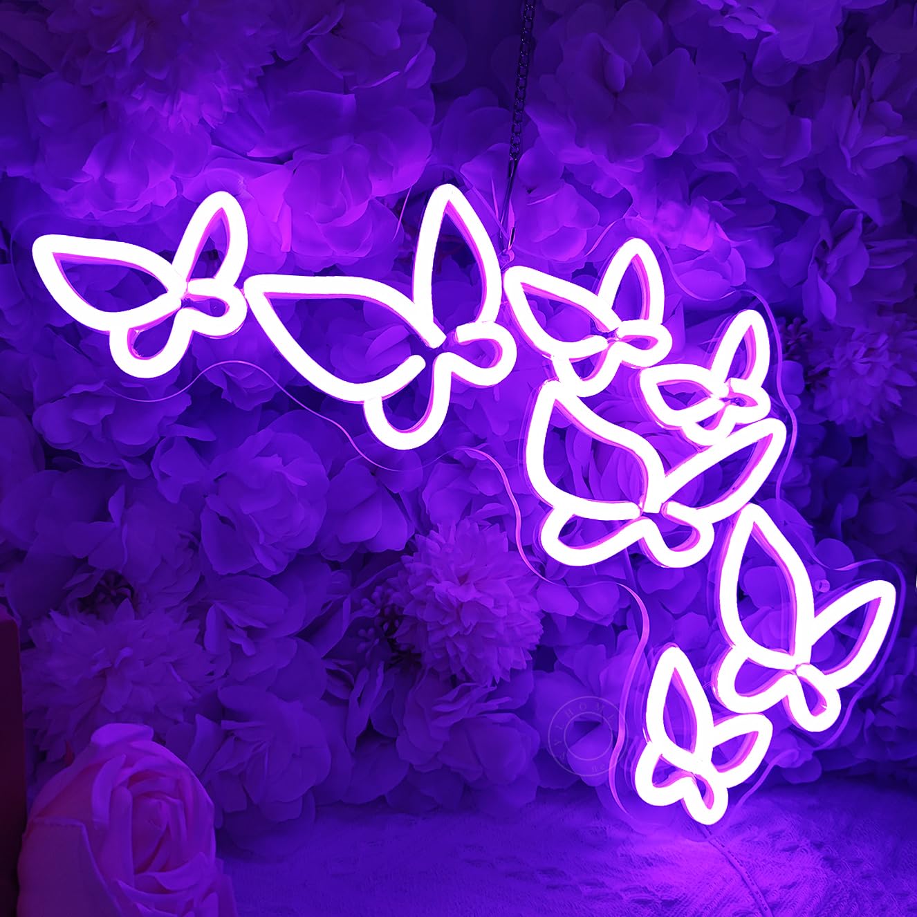 SYLHOME Purple Butterfly LED Neon Light Sign - 16.5" x 8.9" Acrylic Decor for Girls Bedroom, Kids Room, Weddings, and Parties