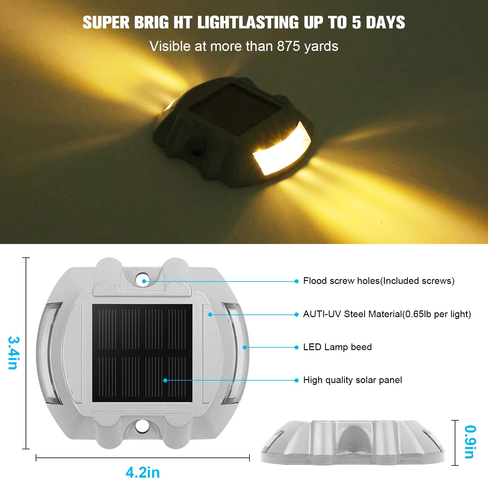 Solar Deck Lights Driveway Dock Lights, Volisun 8-Pack Led Ip67 Waterproof Outdoor Warning Step Lights For Driveway Sidewalk Gar