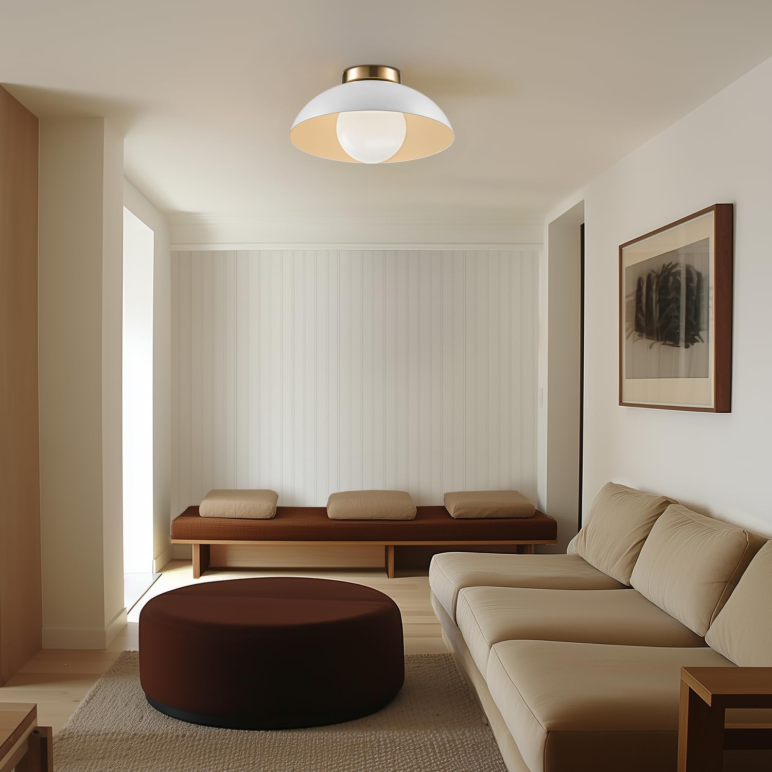 Globe Electric 66000159 1-Light Flush Mount Ceiling Light, Matte White, White Opal Glass Shade, Ceiling Light Fixture, Home Impr