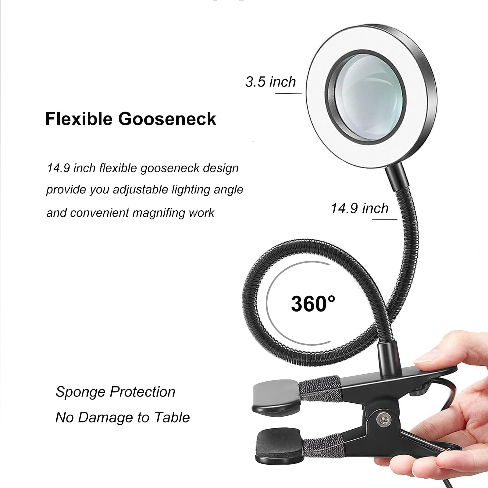 Yeegras Desk Magnifying Glass With Light 10X, Clip On Desk Light With 3 Light Color, 5W Led Desk Lamp With Clamp 10 Adjustable Brightness, Flexible Gooseneck Craft Light Desk Lamps For Home Office