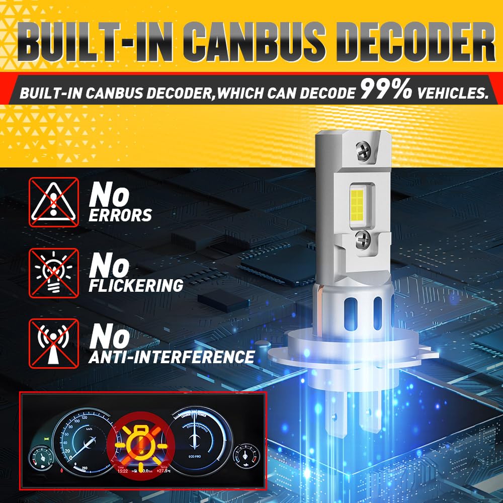 NOVCAPAR H7 LED Bulbs 30000LM Super Bright 6500K Cool White 150W Model CR-CL1329, Pack of 2, Plug and Play