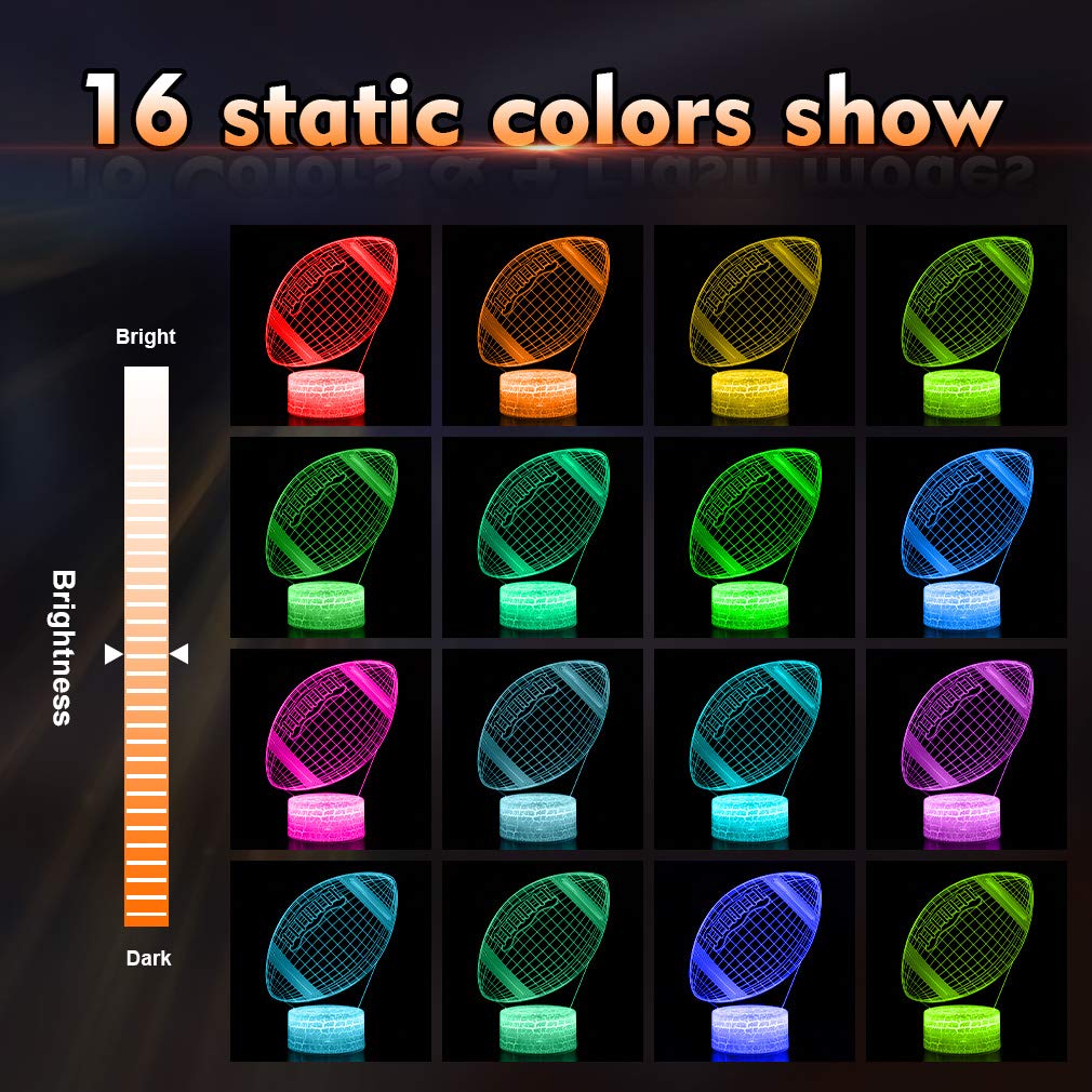 Seven Lady 3D Football Lamp Night Light With Remote, Touch Control & Adjustable Brightness