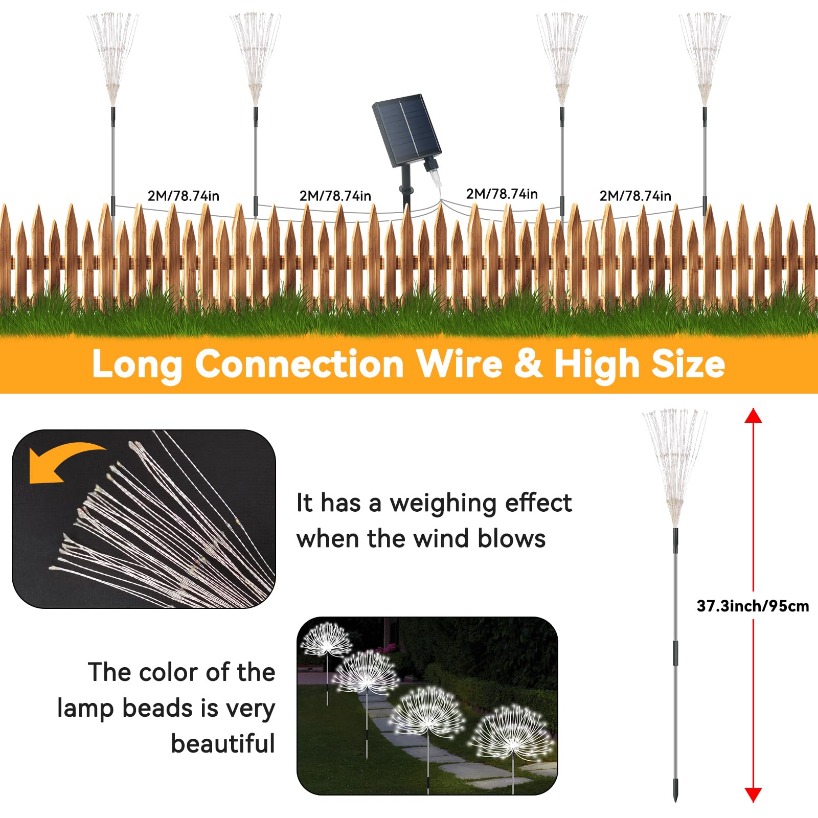 Slyuexu Solar Garden Lights Outdoor Waterproof, 4 Pack Total 480 Led Solar Firework Lights Decorative With 8 Lighting Modes Outs