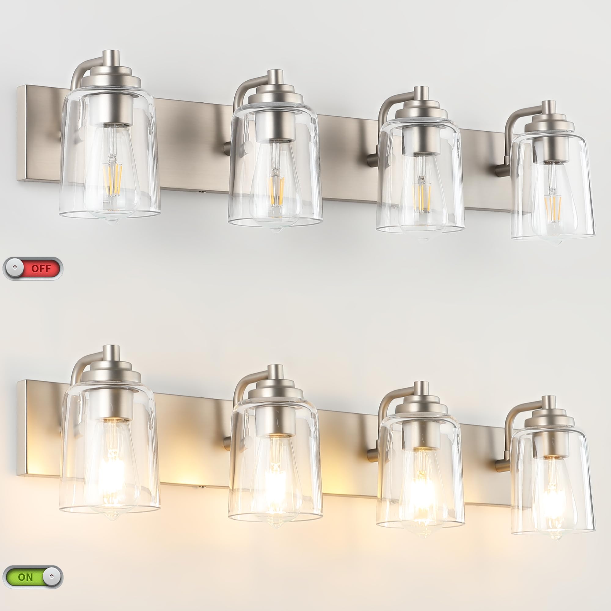 Solfart Brushed Nickel Bathroom Light Fixture 4 Lights Vanity Lights Bathroom Lights Over Mirror Light Fixtures For Bathroom Abo