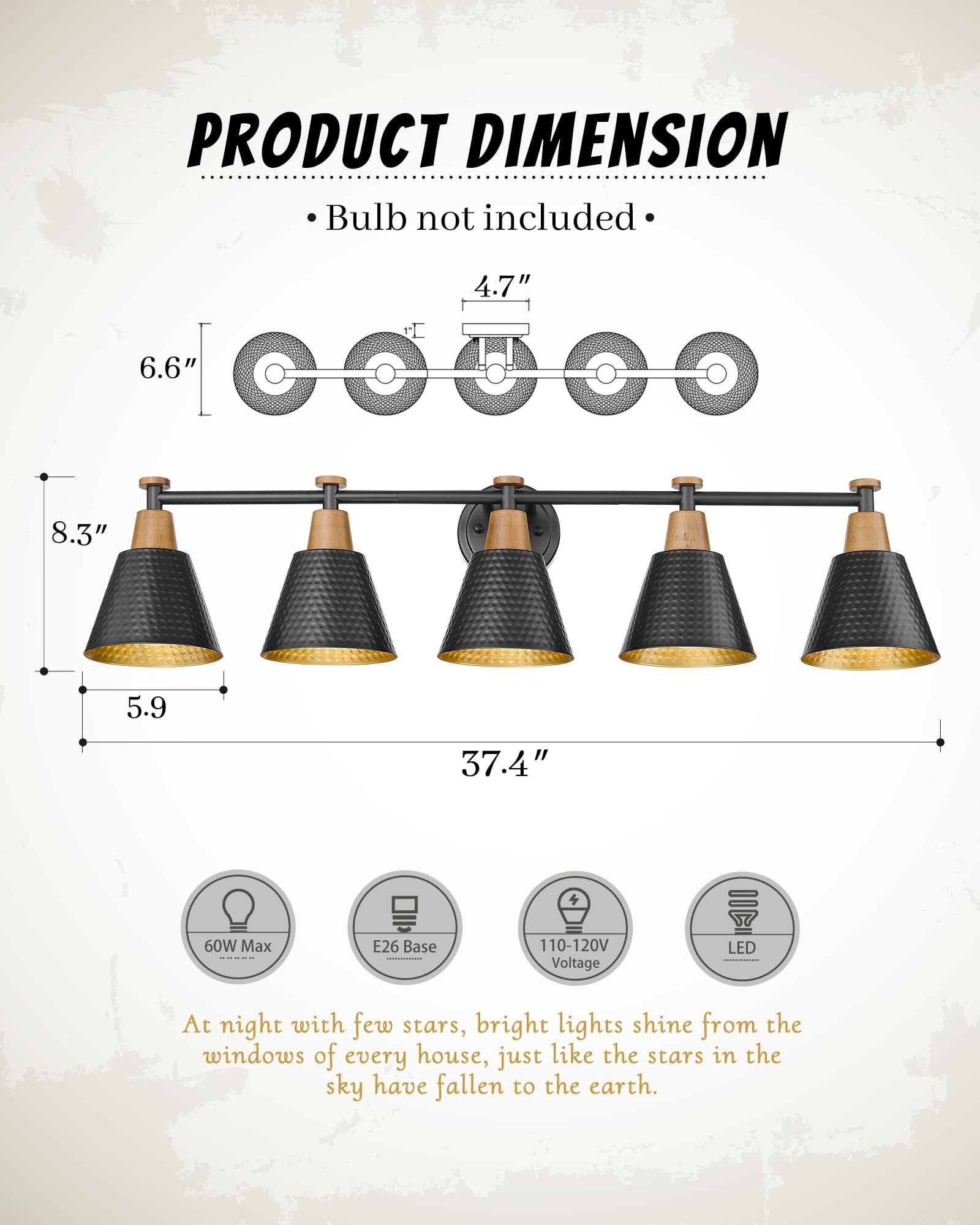 Femila Bathroom Lights Over Mirror, 5-Light Bathroom Vanity Light, 37'' Farmhouse Vanity Lighting Fixtures, Black Vanity Light W